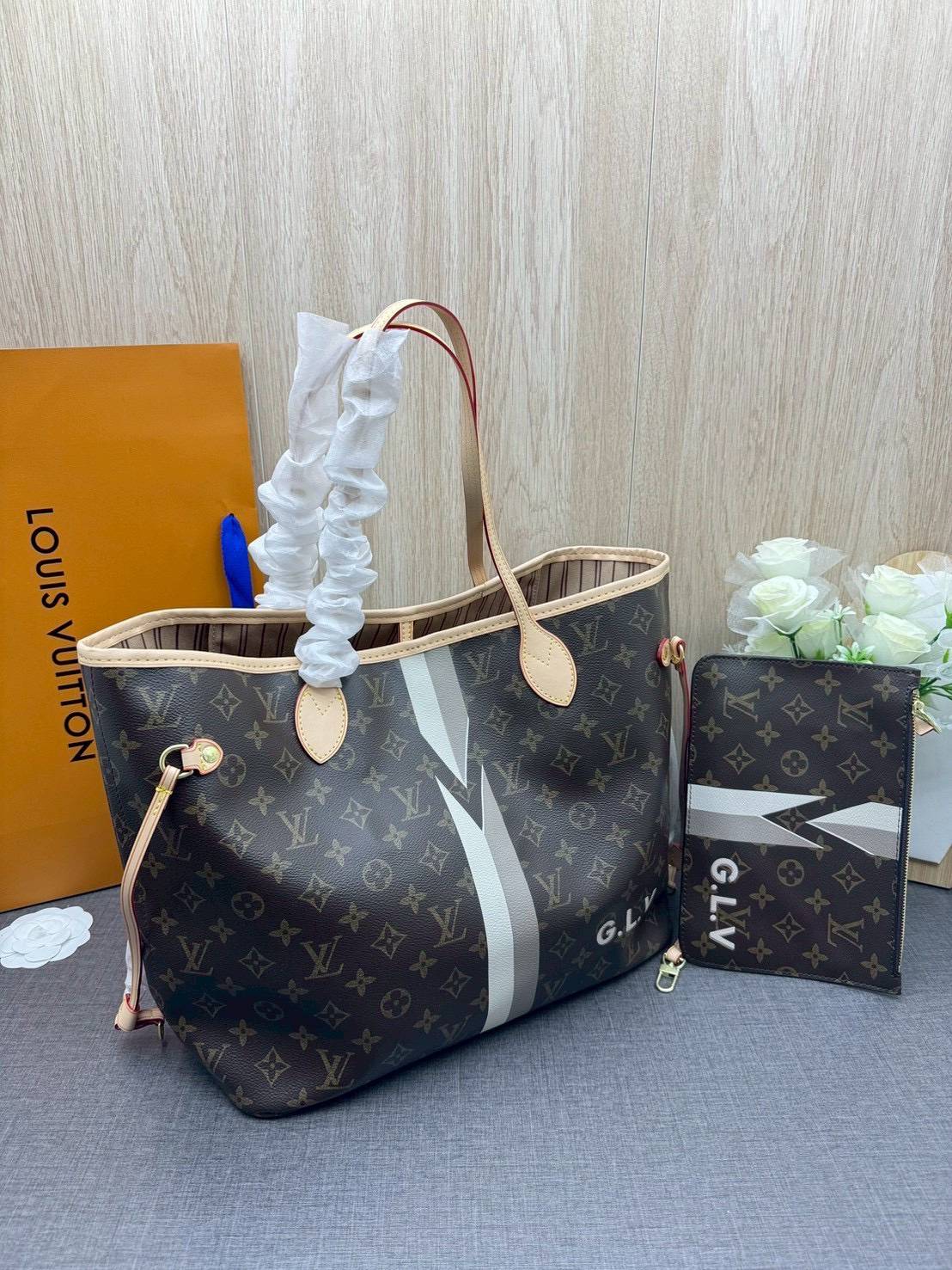 ORI หนังแท้ | LV Neverfull MM Mon Monogram / LV Tote Bag กระเป๋าสะพายทรงโท้ทใบใหญ่