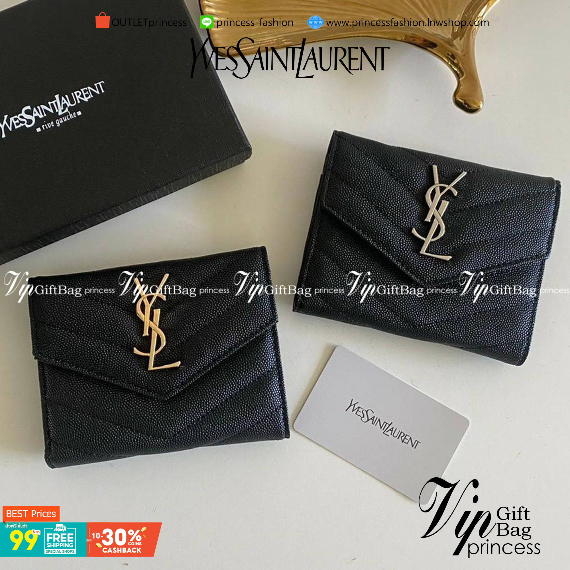 VIP GIFT 】หนังแท้ YSL 13cm SAINT LAURENT Monogram Compact Trifold Wallet กระเป๋าสตางค์ใบสั้น 3 พับ งานดีสุด รอบที่แล้วไม่พอขาย สามพับ ใส่แบงค์ ใส่บัตร ใส่เหรียญได้เยอะ ใบเดียวครบจบเลย หนังสวยมาก ละเอียดสุดๆ