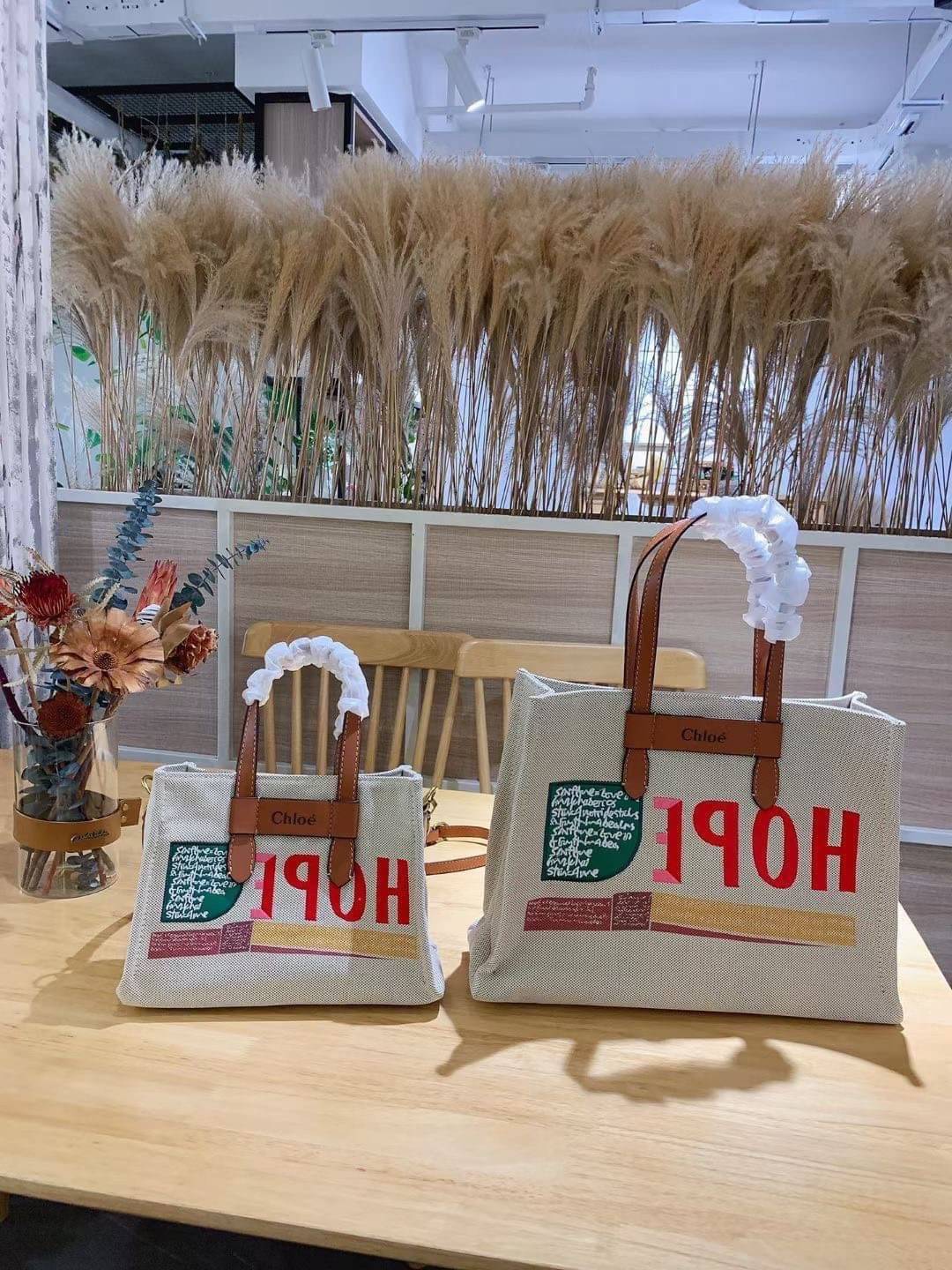 Large: CHLOÉ Woody large leather-trimmed cotton-canvas tote corita kent tote 14” canvas