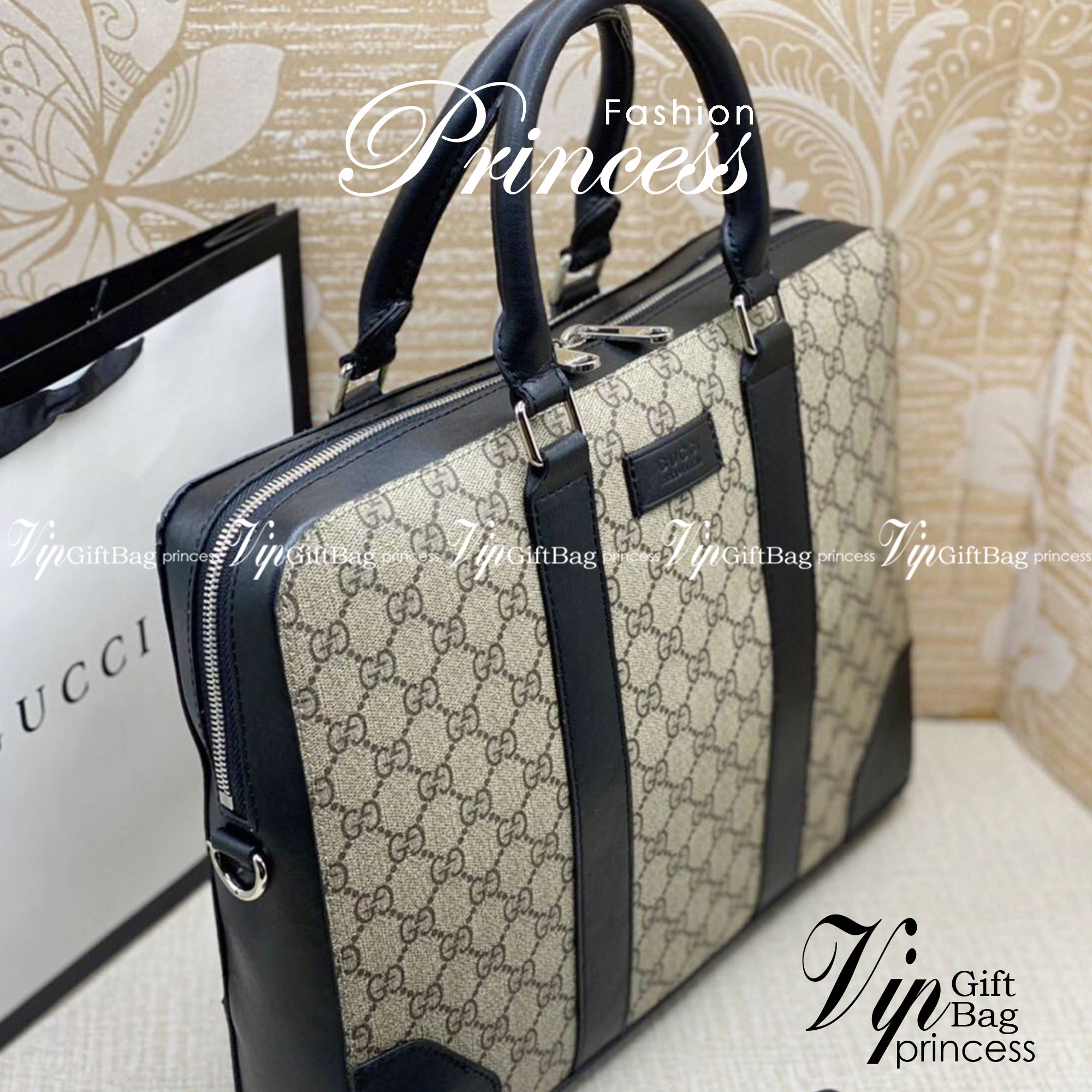 Gucci GG Supreme Briefcase พร้อมส่งที่ไทย ภาพสินค้าถ่ายจากงานจริง GG Supreme work bag with Web shoulder strap