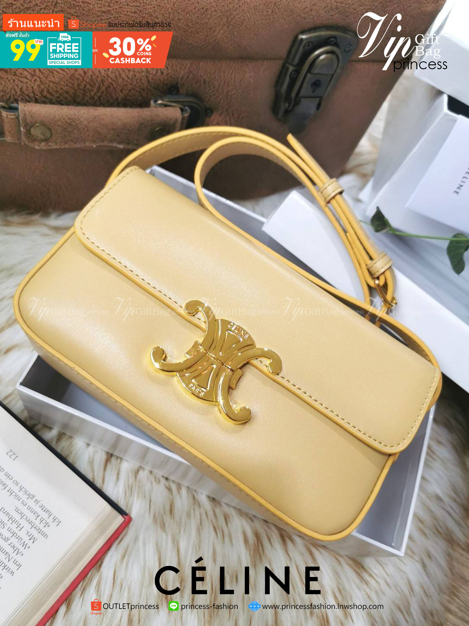 พรีเมี่ยมกิ๊ฟแท้ 100% 】CELINE TRIOMPHE SHOULDER BAG VIP GIFT WITH PURCHASE-GWP พรีเมี่ยมกิ๊ฟ Limited Edition จาก CELINE PERFUME DUTY FREE COUNTER วัสดุ TRIOMPHE & LEATHER ดีไซน์ยอดนิยมสไตล์สาว LISA