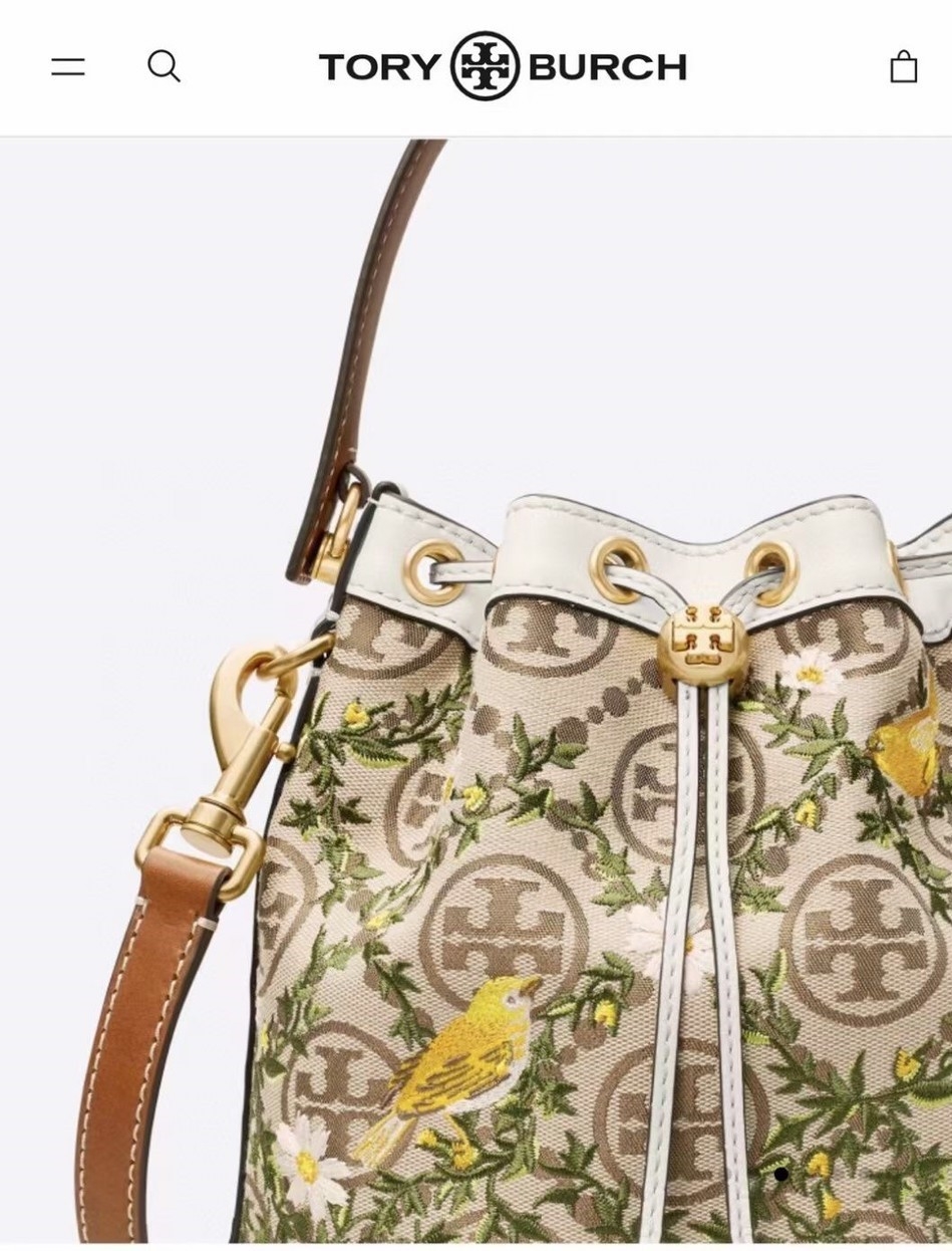 ของแท้ 💯% สินค้าขายดีมีจำกัดนะคะ Tory Burch T Monogram Jacquard Embroidered Bucket Bag กระเป๋าถือหรือสะพายไหล่ วัสดุผ้า Canvas รุ่นใหม่ล่าสุดจาก Tory