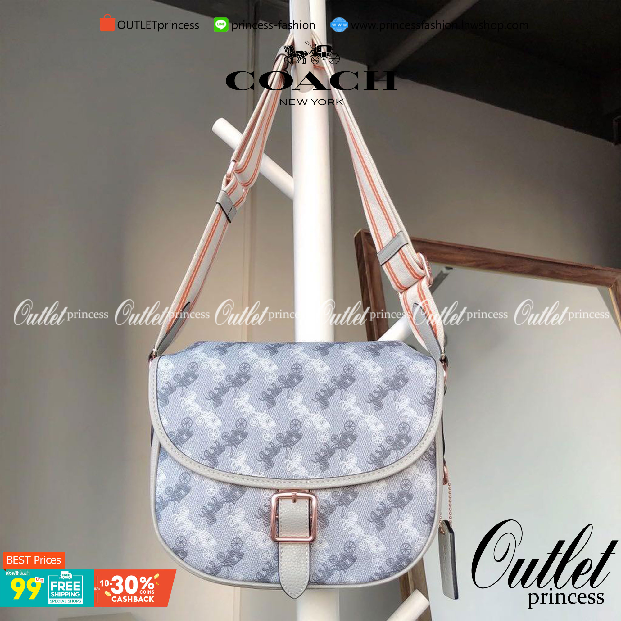 OUTLET 】COACH HITCH CROSSBODY WITH HORSE AND CARRIAGE PRINT พร้อมส่งที่ไทย