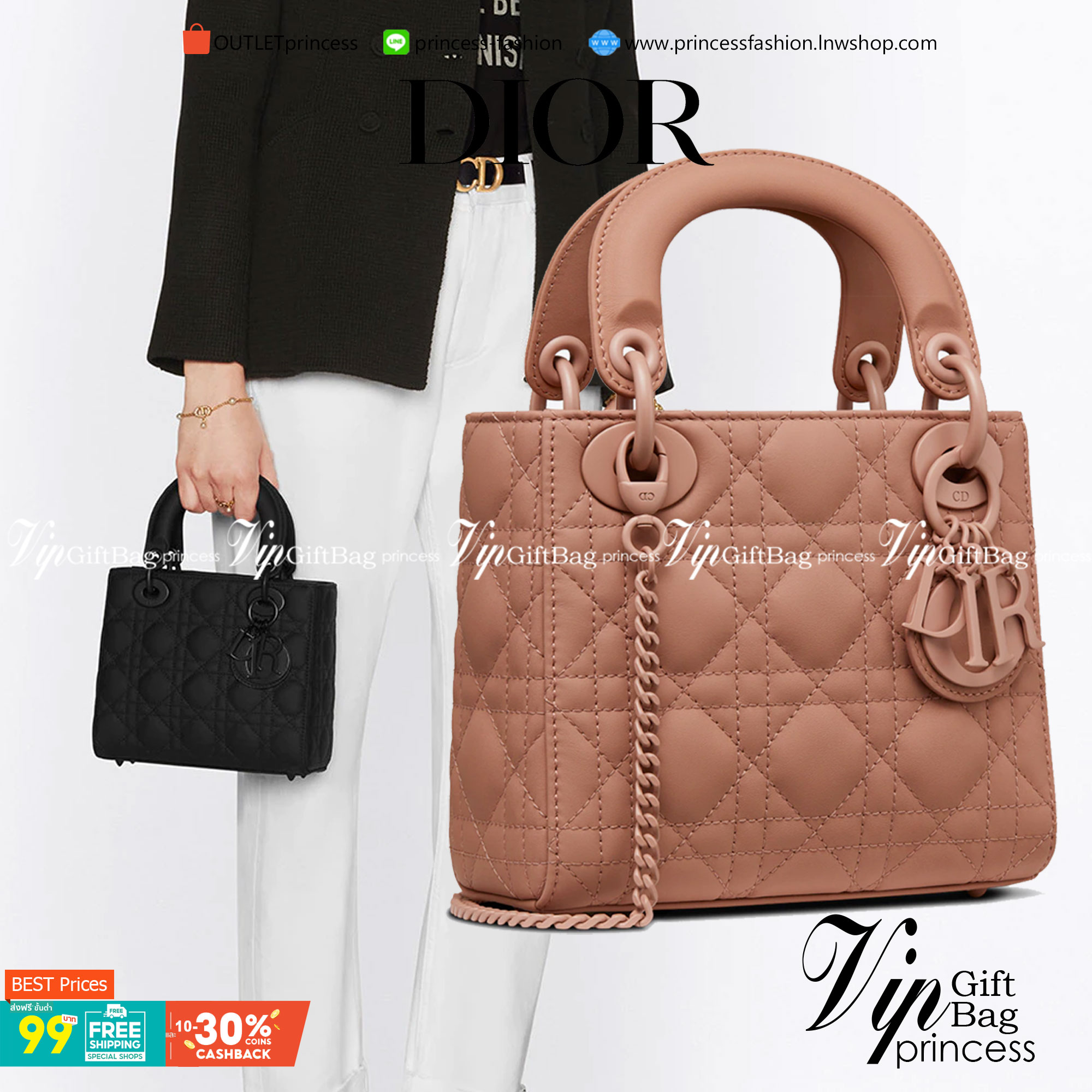 VIP 】MICRO LADY DIOR BAG Cloud ฺBlack & Pink My ABC Cannage Lambskin : VIP GIFT WITH PURCHASE (GWP) พรีเมี่ยมกิ้ฟ Limited Edition จาก DIOR DUTYFREE COUNTER ความสง่างามอีกหนึ่งรุ่นของ Dior รูปทรงสีเหลียม ขนาดกระทัดรัด อะไหล่เข้ากับสีกระเป๋า ตั้งอยู่ทรง ฐาน