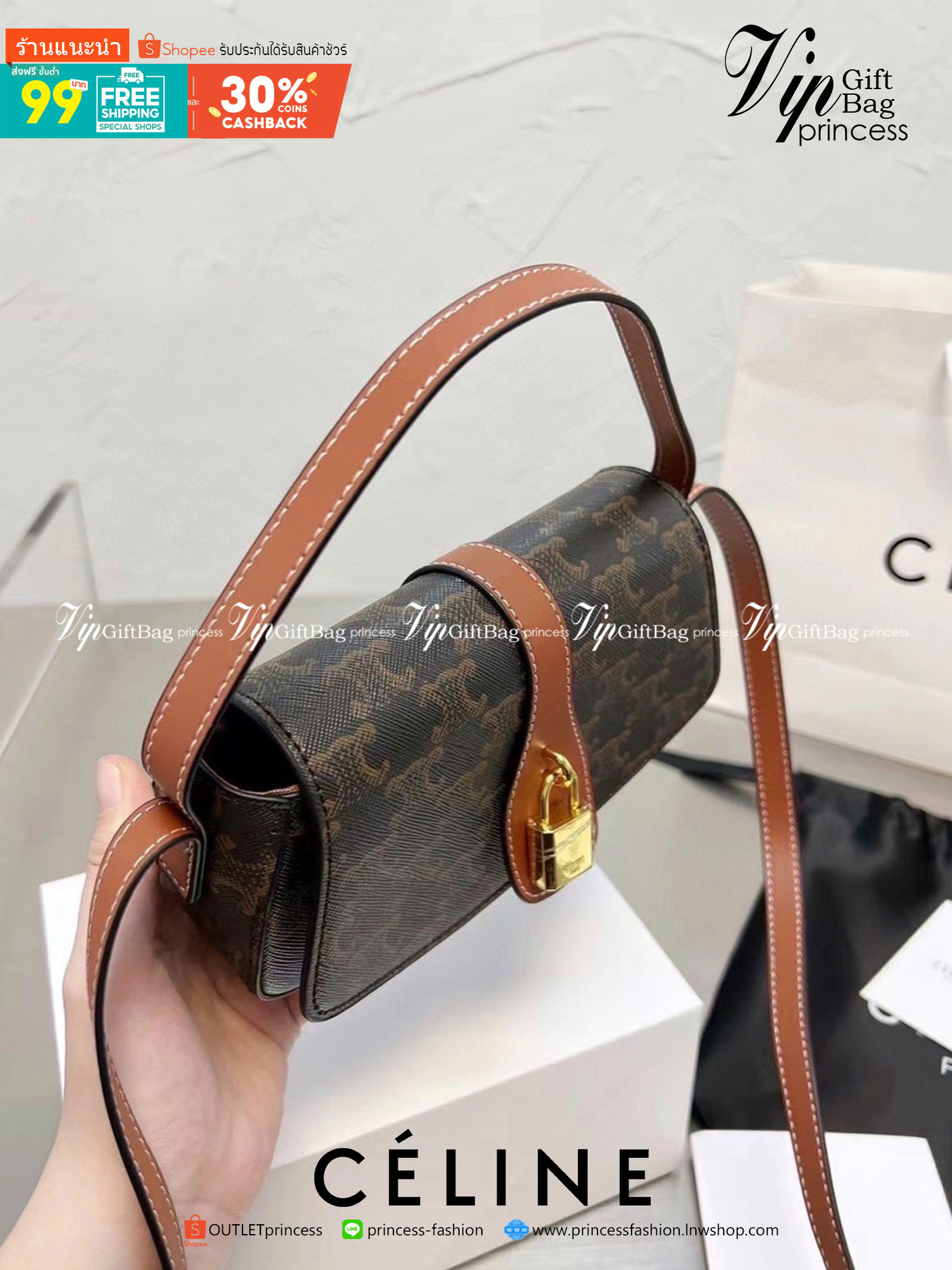VIP 】CELINE TABOU CLUTCH BAG CELINE MINI CROSSBODY BAG (GWP) วัสดุ Triomphe Canvas หนังสวยอยู่ทรงกันน้ำได้ ขนาดกำลังน่ารัก การออกแบบที่เน้นความเรียบแต่หรู มาพร้อมสายสะพายสั้นและสายสะพายยาว สำหรับสะพายไหล่ สายปรับระดับสั้น-ยาวได้ (ถอดไม่ได้) โดดเด่นที่ด้าน