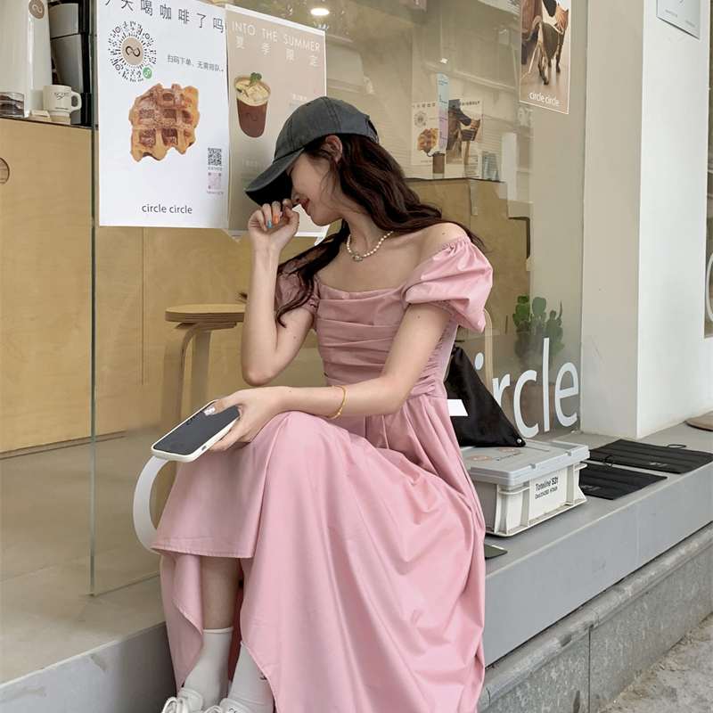 พร้อมส่ง 🍑 Pink cupid dress เดรสแขนสั้นสีชมพูตัวยาว (38564)