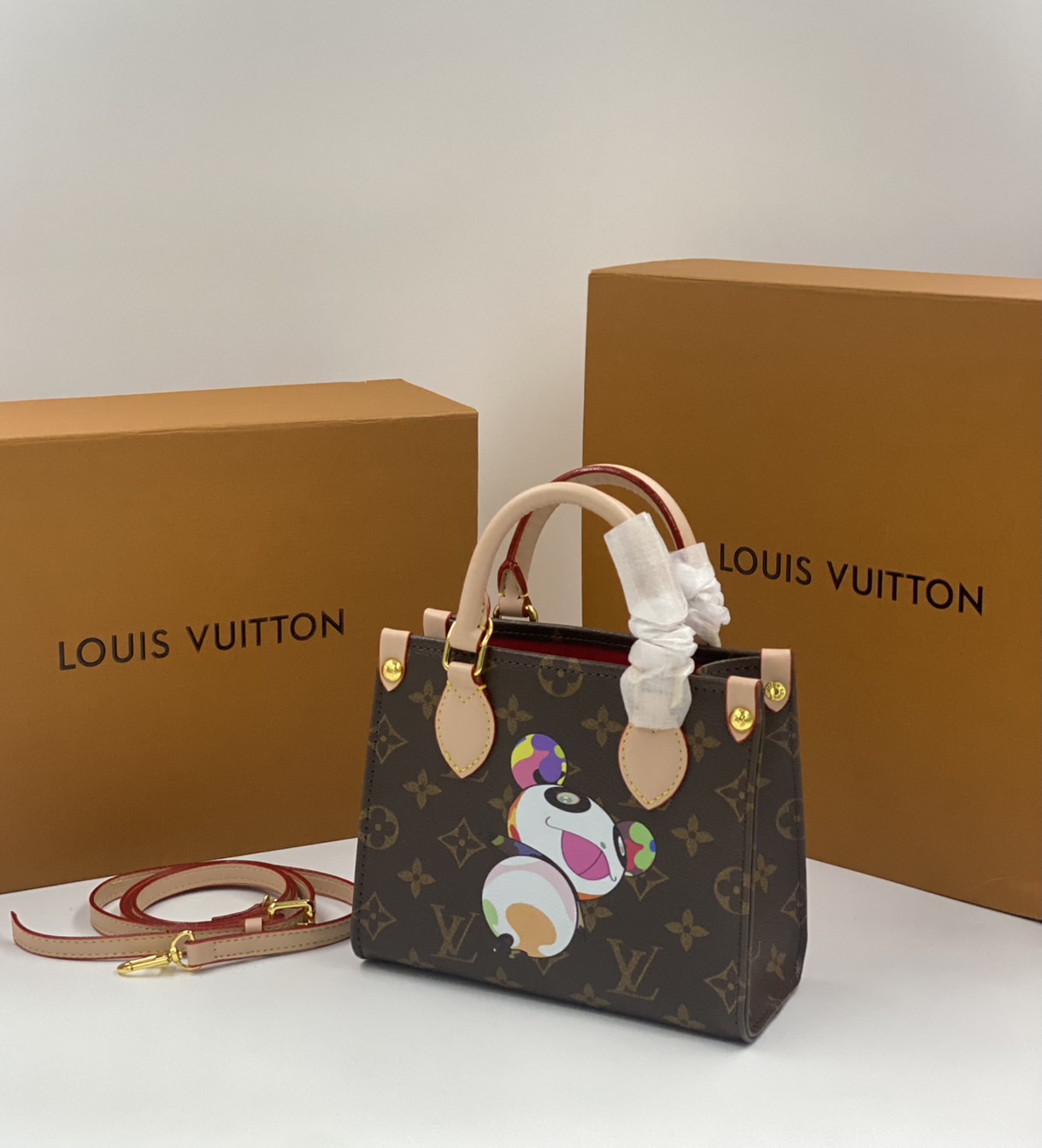 ORI | LV x TM OnTheGo BB Tote Bag กระเป๋าทรงโท้ทไซส์เล็กหนังแท้แคนวาสแท้ คอลใหม่พิมพ์ลาย Murakami สีสันสดใส