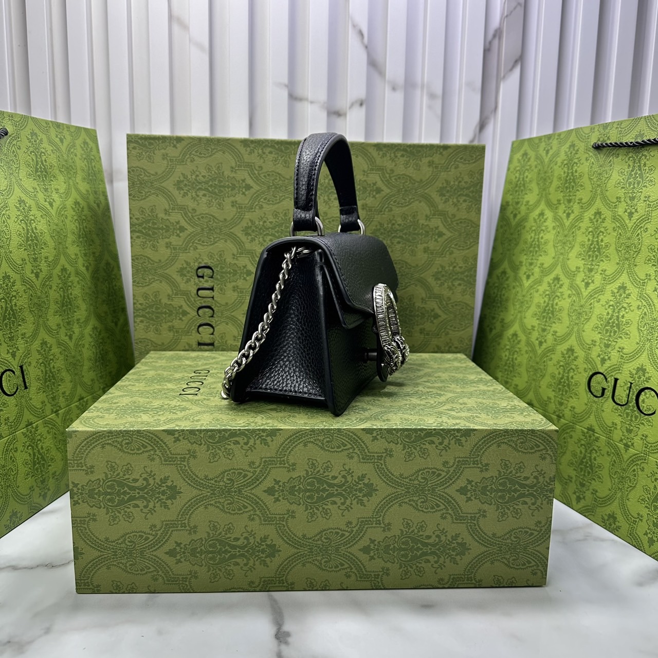 GUCCI DIONYSUS MINI TOP HANDLE BAG กระเป๋าสะพายไดโอนิซูสหรูหราเป็นเอกลักษณ์ โดดเด่นด้วยหัวเสือ เกรดออริ สลับแท้ 1:1 ใช้งานต่างประเทศได้