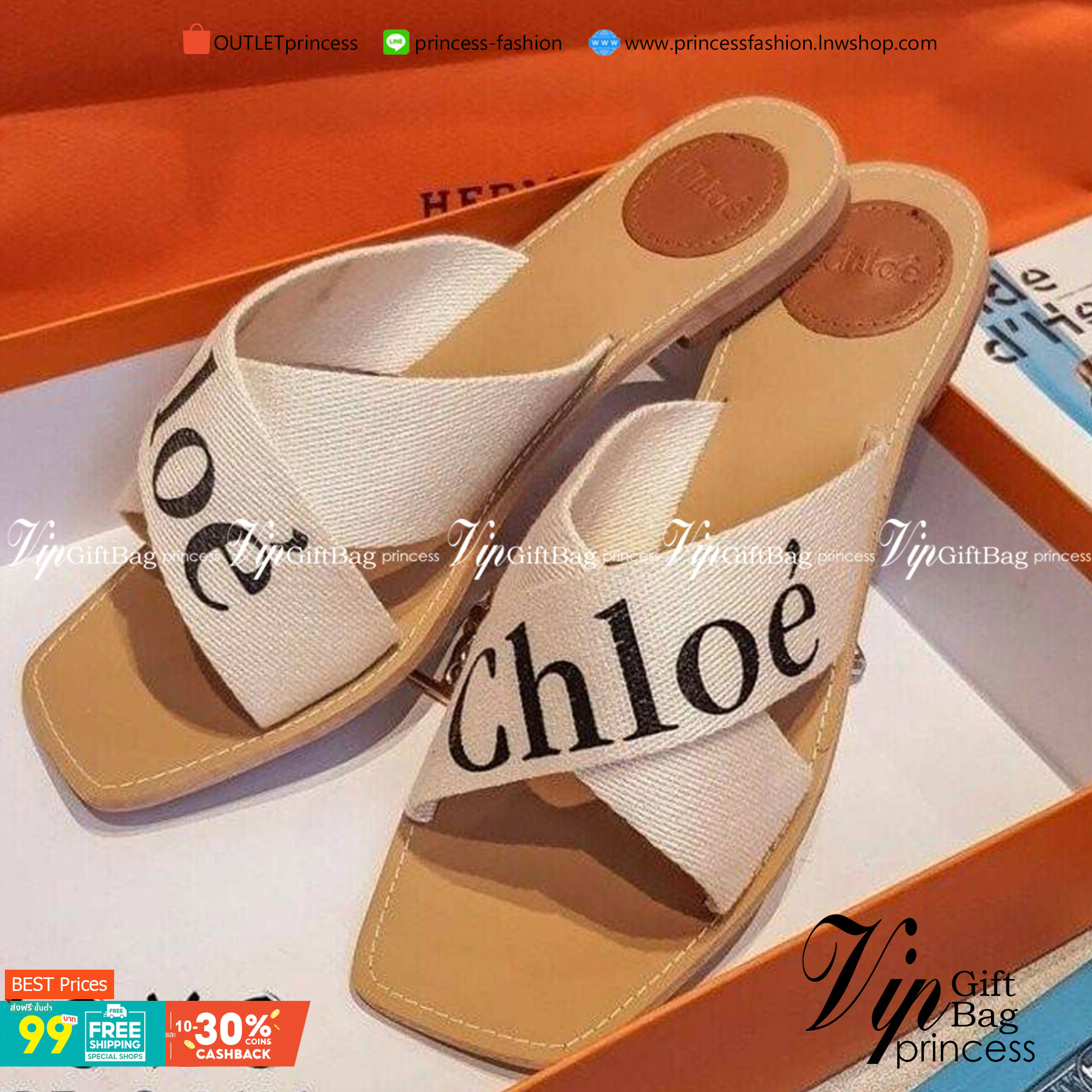 CHLOÉ LOGO SLIDE SANDEL แตะ ชิล ไค้วครอสเอ็กซ์ ผ้าแคนวาส ใส่สบาย ชิคๆ งานสกีน