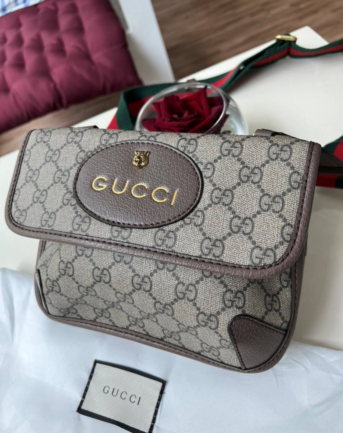 Gucci Neo Vintage Belt Bag / Gucci Ophidia Belt Bag กระเป๋าสะพายข้าง วัสดุผ้าใบ GG Supreme เปิดปิดแม่เหล็ก มี3ช่องแยกกันเป็นสัดส่วน ซับในผ้าฝ้ายและลินิน สายปรับระดับได้ ถอดสายไม่ได้
