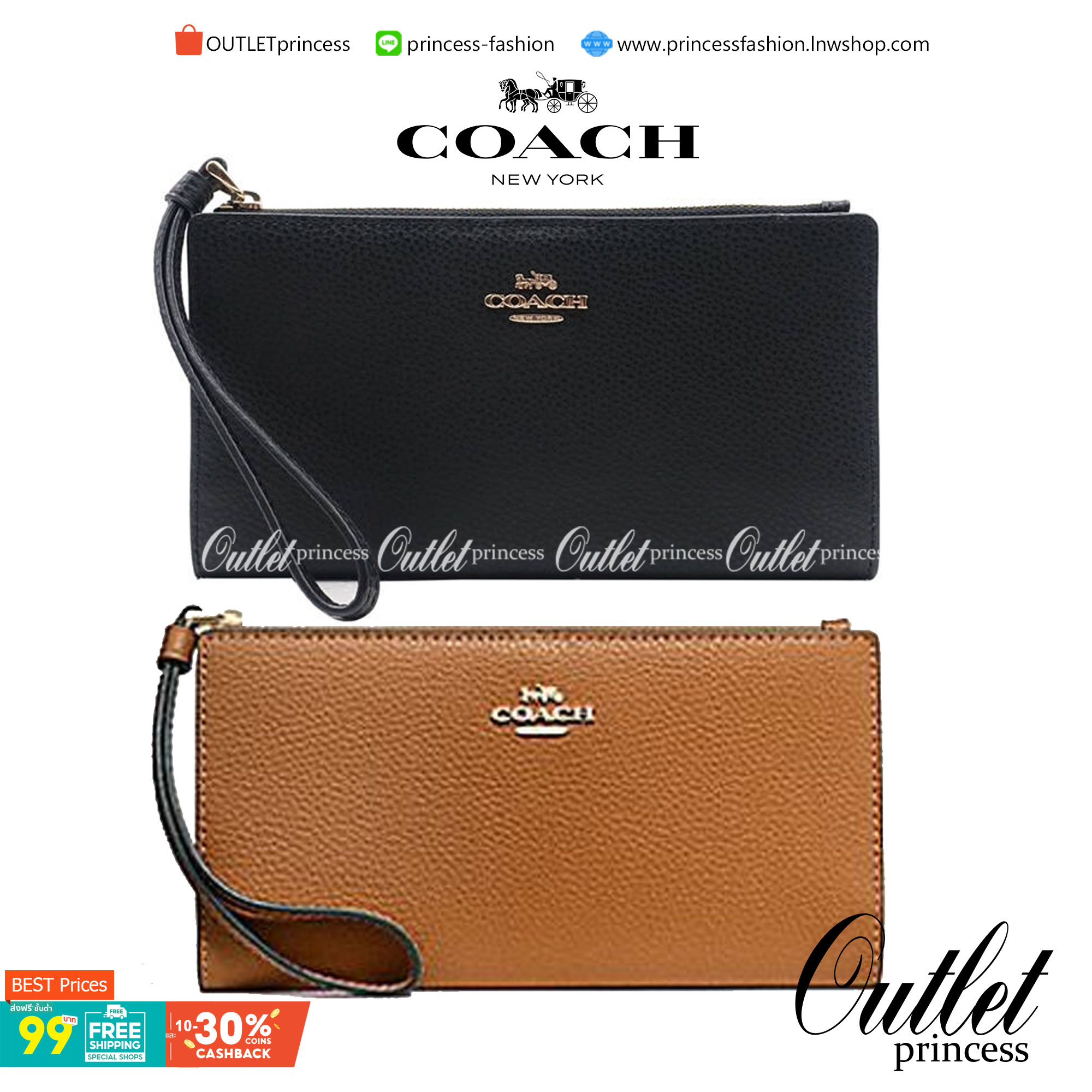 COACH 73156 Pebbled Leather Long Wallet พร้อมส่งสีดำ สีน้ำตาล