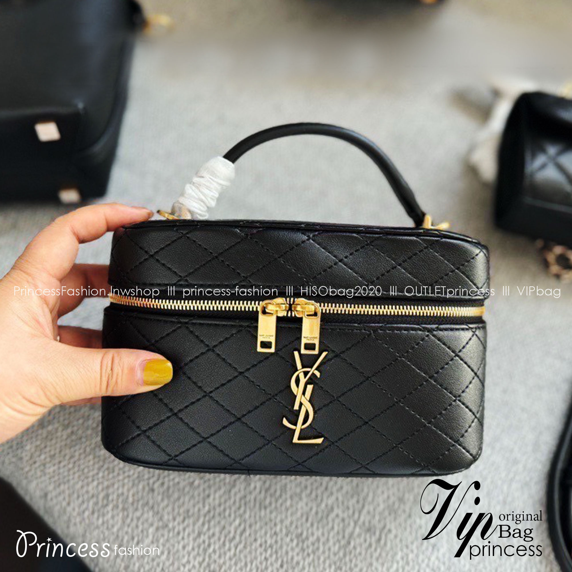 YSL GABY VANITY BAG กระเป๋าใส่เครื่องสำอางซิปรอบ งานหนังสวยเต็มใบ สีดำอะไหล่ทองสวยคลาสสิก 🧡เกรดวีไอพี ไฮเอน