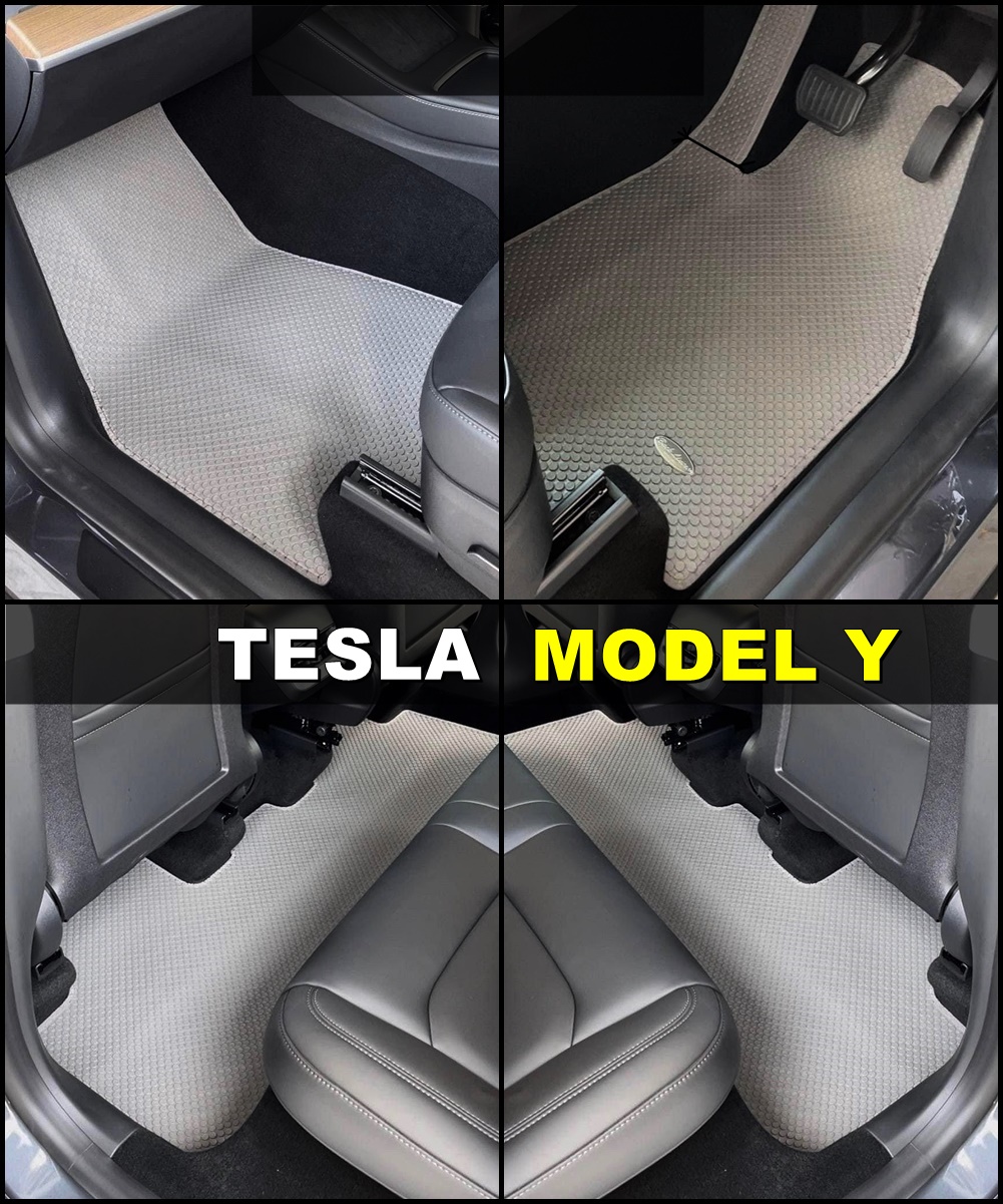 พรมปูพื้นรถยนต์ TESLA MODEL Y พรมกระดุมเม็ดเล็กpvc ยางปูพื้นรถยนต์ ทนทาน ไร้กลิ่น ดูแลง่าย เข้ารูป 3ชิ้น