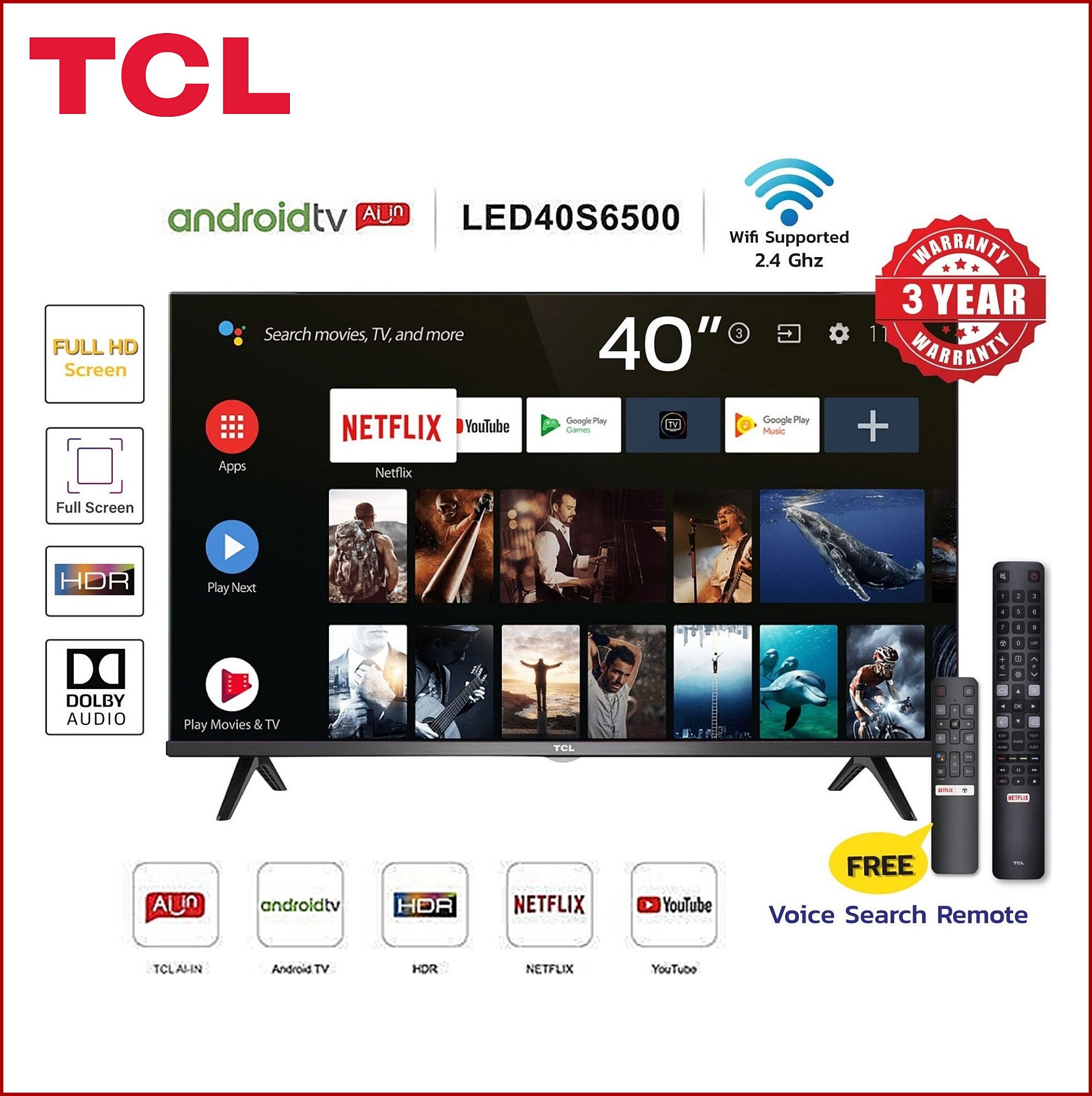 LED TV TCL ขนาด 40 นิ้ว Android รุ่น 40S6500 ลดราคาถูกสุดๆ โทรเล้ยย 02-4245594, 085-3801177, 081-6215561