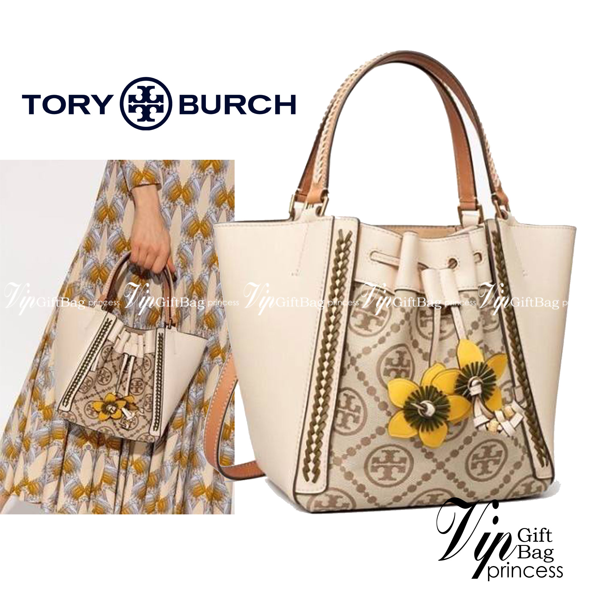 TORY BURCH T Monogram McGraw Braided Dragonfly Bag / TORY BURCH T MONOGRAM FLORAL CROSSBODY BAG กระเป๋าสะพายน้องใหม่มาแรง ลวดลาย Monogram ดีไซน์เก๋ วัสดุ calfskin อะไหล่สีทอง รูปทรงถักเปียด้านข้าง สายรุดประดับด้วยดอกได้ที่ทำจากหนัง สไตล์เรียบง่ายแต่ดูหรูส