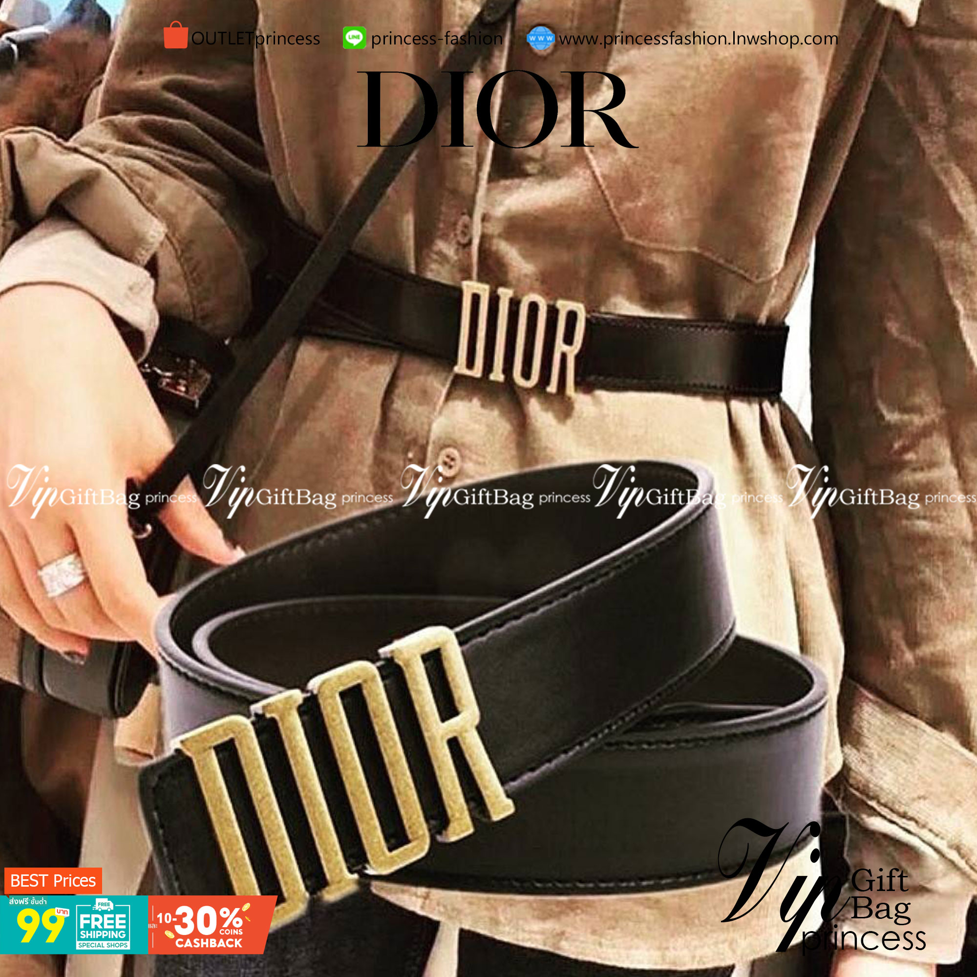 "Dior" Belts 3D Logo VIP Gift With Purchase GWP พรีเมี่ยมกิ๊ฟ Limited จาก Christian Dior Perfume Dutyfree Counter ดีไซน์สุดคลาสสิคหัวเข็มขัด Vintage วัสดุ 3D Gold Metal สายหนังแท้สีดำปรับระดับได้ Black & Gold เข้าได้กับทุกลุ๊คทุกสไตล์การเเต่งตัว