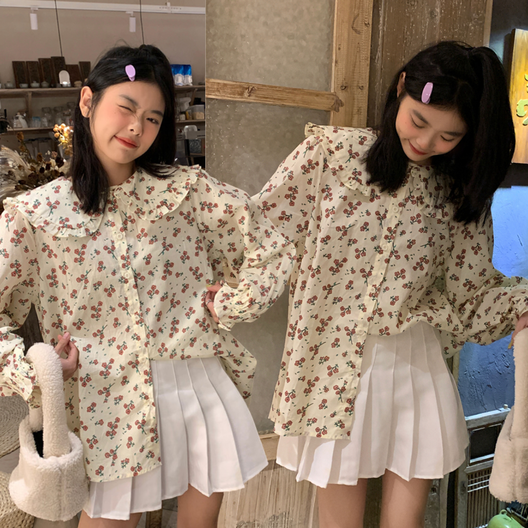 พร้อมส่ง 🎏 Monoflower tops เสื้อแขนยาวผ้าชีฟองพิมพ์ลายดอกทรงหลวม (36945)