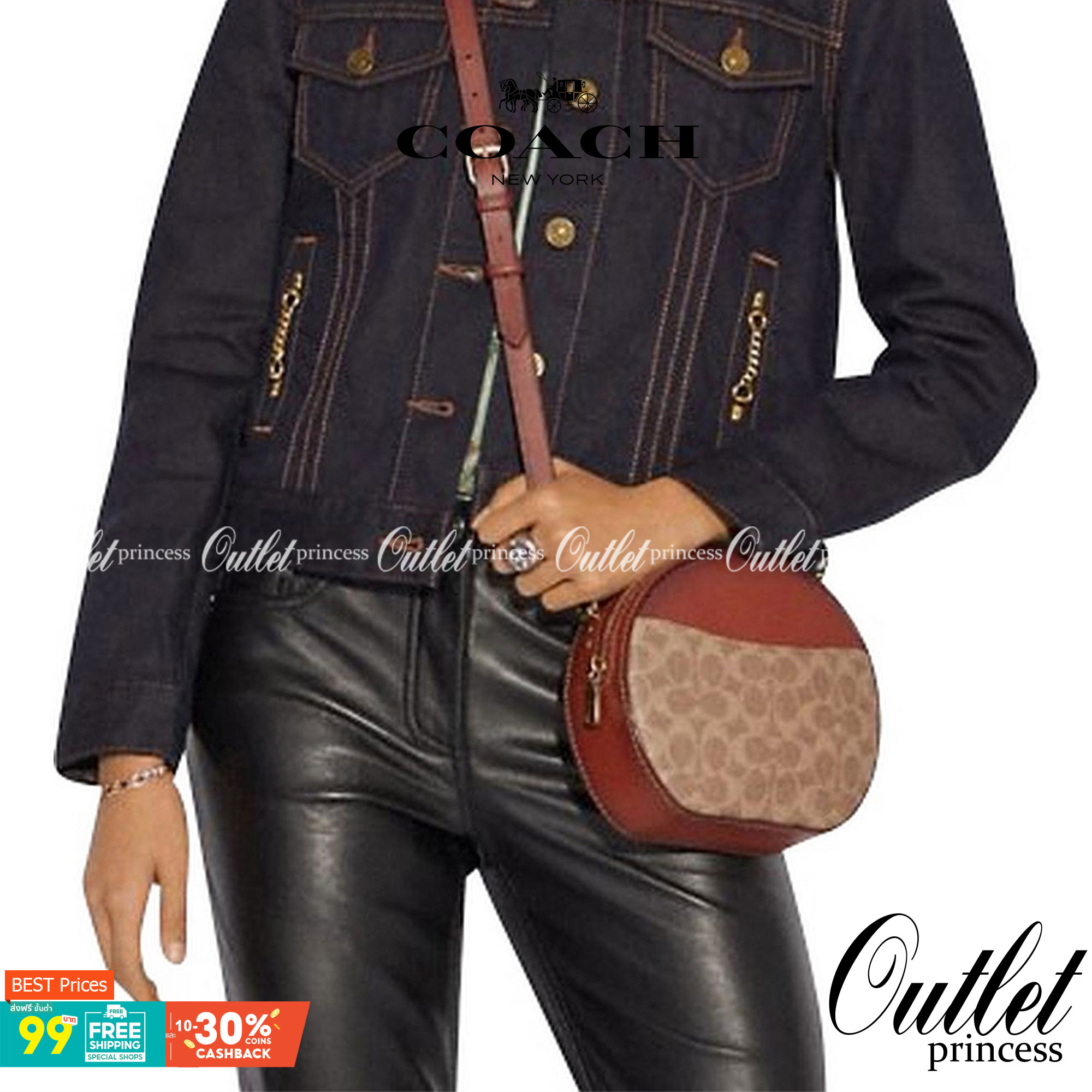 COACH 38680 CANTEEN CROSSBODY IN SIGNATURE CANVAS กระเป๋า crossbody รุ่นหายาก ทรงกลมสวยเด่น มีดีเทลเพิ่มความหรู ด้วยสีของอะไหล่ วัสดุหนังแคนวาสสลับหนังแท้ มีช่องย่อย เปิด-ปิดช่องหลักด้วยซิป ภายในโล่งกว้าง มีช่องซิปแยกให้อีก สายสะพายครอสปรับใช้ได้ตามตัว ใบ