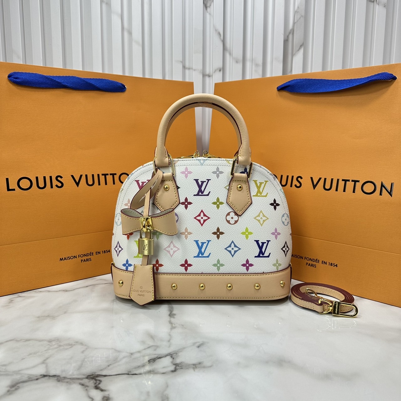 ORI หนังแท้ | LV x TM Alma BB Multicolored Monogram Keybell กระเป๋าสะพายทรงอัลม่าที่ใครเห็นต้องเป็นหลงรัก คอลใหม่ดีไซน์เฉดสีสันสดใส