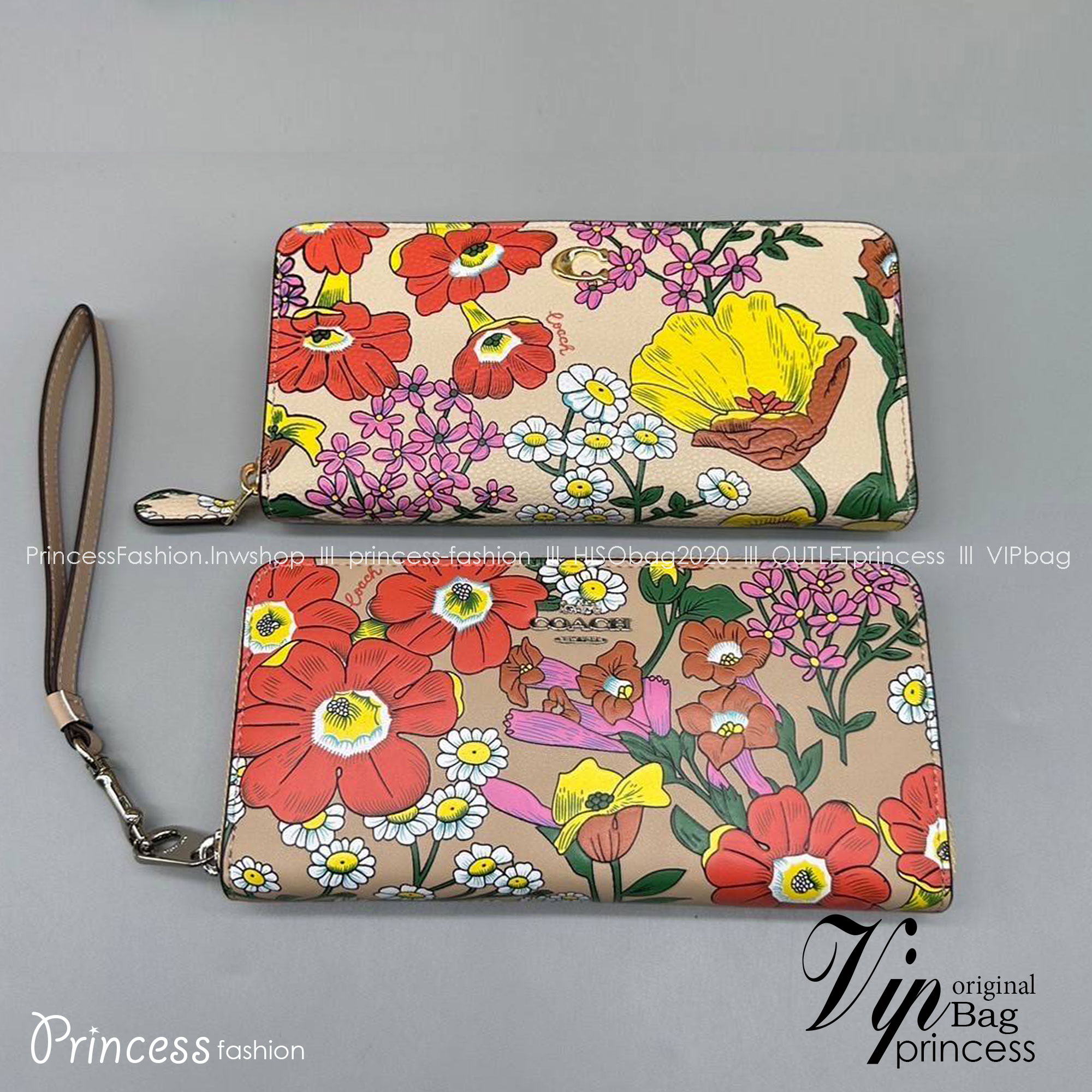 COACH LONG ZIP AROUND WALLET WITH FLORAL PRINT CJ373 / CR930 กระเป๋าสตางค์ใบยาวลายดอกไม้สดใส เกรดท็อปออริ เกรดดีสุด สลับแท้ 1:1 ใช้ต่างประเทศได้