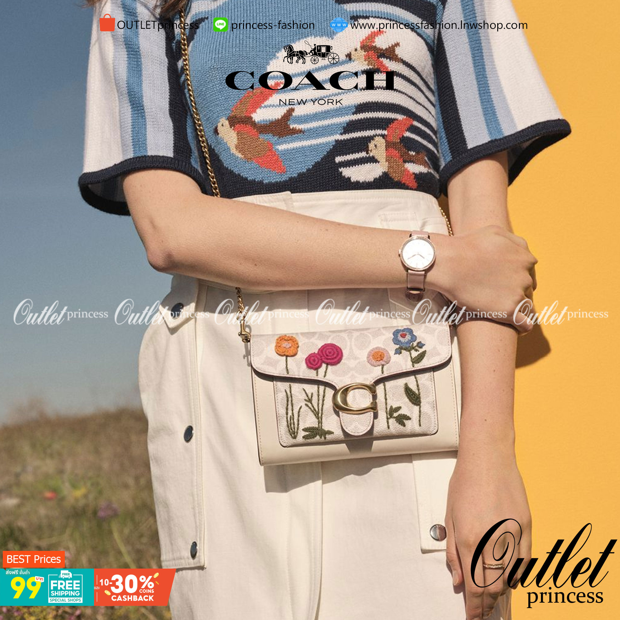 COACH Tabby Chain Clutch In Signature Canvas With Floral Embroidery C806 กระเป๋าสะพายข้าง หรือถือแบบคลัทเก๋ๆออกงานได้เลยค่ะ วัสดุหนังแท้ หนังนิ่มมือ บอกเลยต้องหลงรักแน่ๆค่ะ💕 คอลเลคชั่นปังๆ มาพร้อมเสิร์ฟจ้า ดีไซน์ปักลายดอกไม้ สีสันสดใส เปิดปิดกระเป