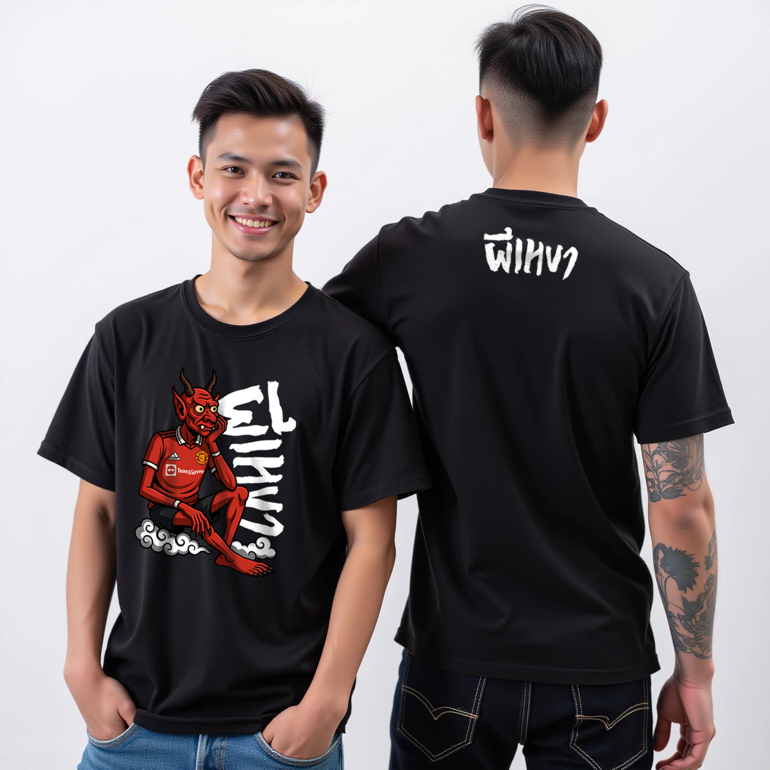 77DESIGN เสื้อยืด ผีเหงา | ลายการ์ตูนปีศาจแดง ใส่แมนยู เท่ไม่ซ้ำใคร