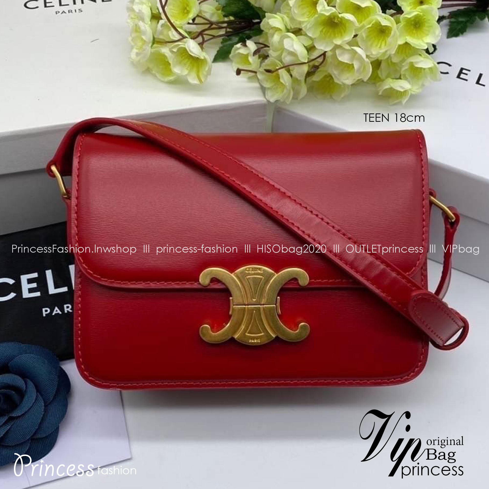 TEEN 18cm : CELINE TEEN TRIOMPHE BAG IN SHINY CALFSKIN / Celine Triomphe Bag / Celine Bag พร้อมส่ง 7 สี เกรดออริ 1:1 กระเป๋าแบรนด์หรูที่ควรมีแห่งปี รูปทรงสี่เหลี่ยมรุ่นฮอตฮิตของเหล่าดาราและเซเลบทั้งหลาย ดีไซต์เรียบหรู
