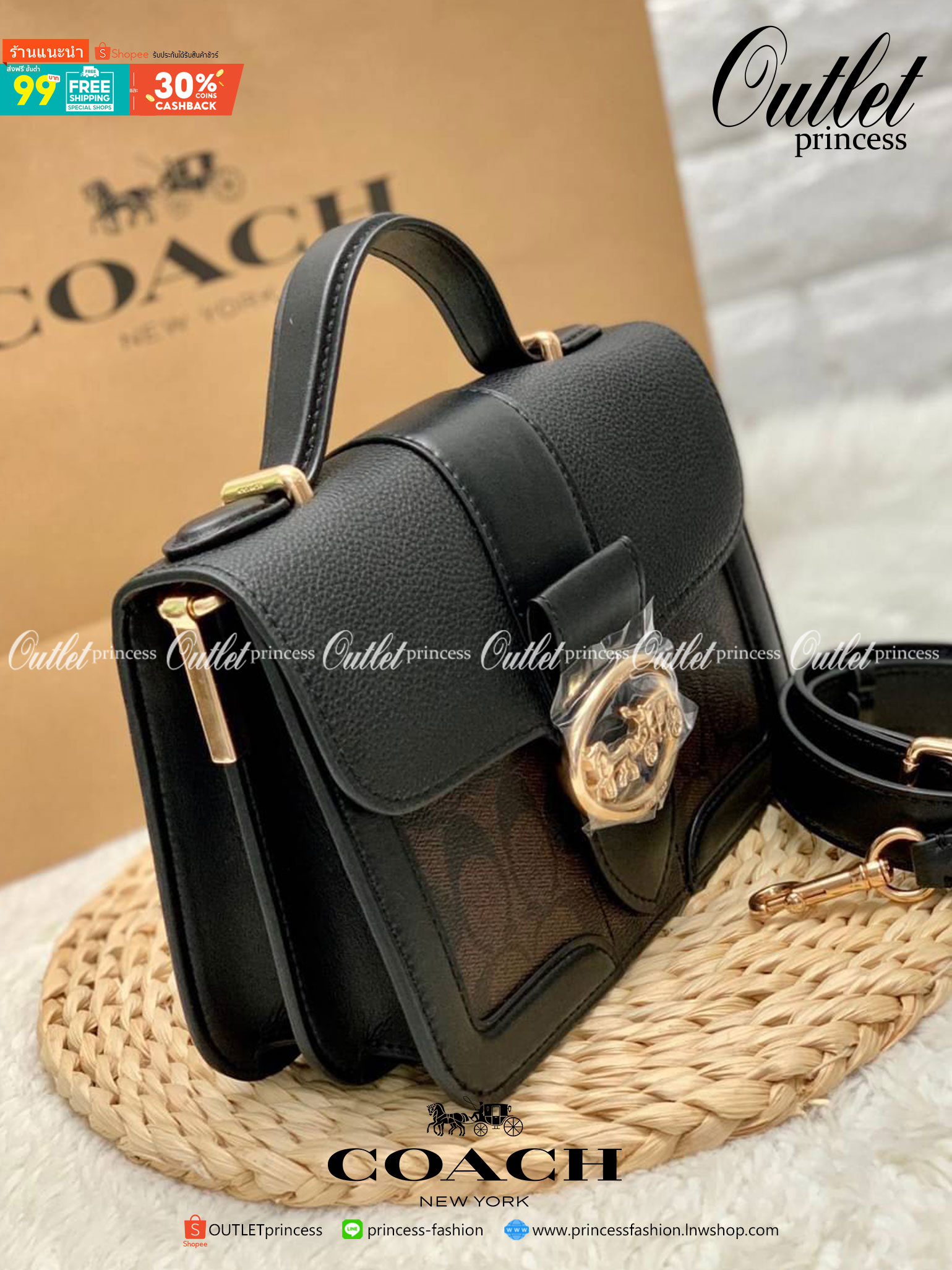COACH SMALL GEORGIE TOP HANDLE IN BLOCKED SIGNATURE CANVAS ((6504//0468//6192//6015)) compact body portable shoulder bag 🌈ห้ามพลาด รุ่นแนะนำค่าา! พร้อมส่งทันที! กระเป๋าหิ้ว//สะพายข้างได้ วัสดุหนังแท้ 🔺หนึ่งใบทำลายหนังผสมกัน3แบบได้ลงตัวสวยง