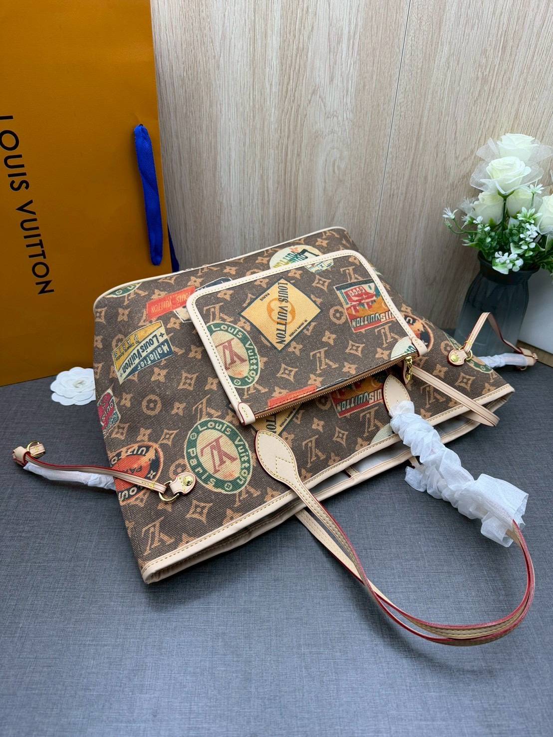 ORI หนังแท้ | LV Neverfull MM Monogram Flight Mode Voyage / LV Tote Bag กระเป๋าสะพายทรงโท้ทใบใหญ่ ดีไซน์ท่องเที่ยว