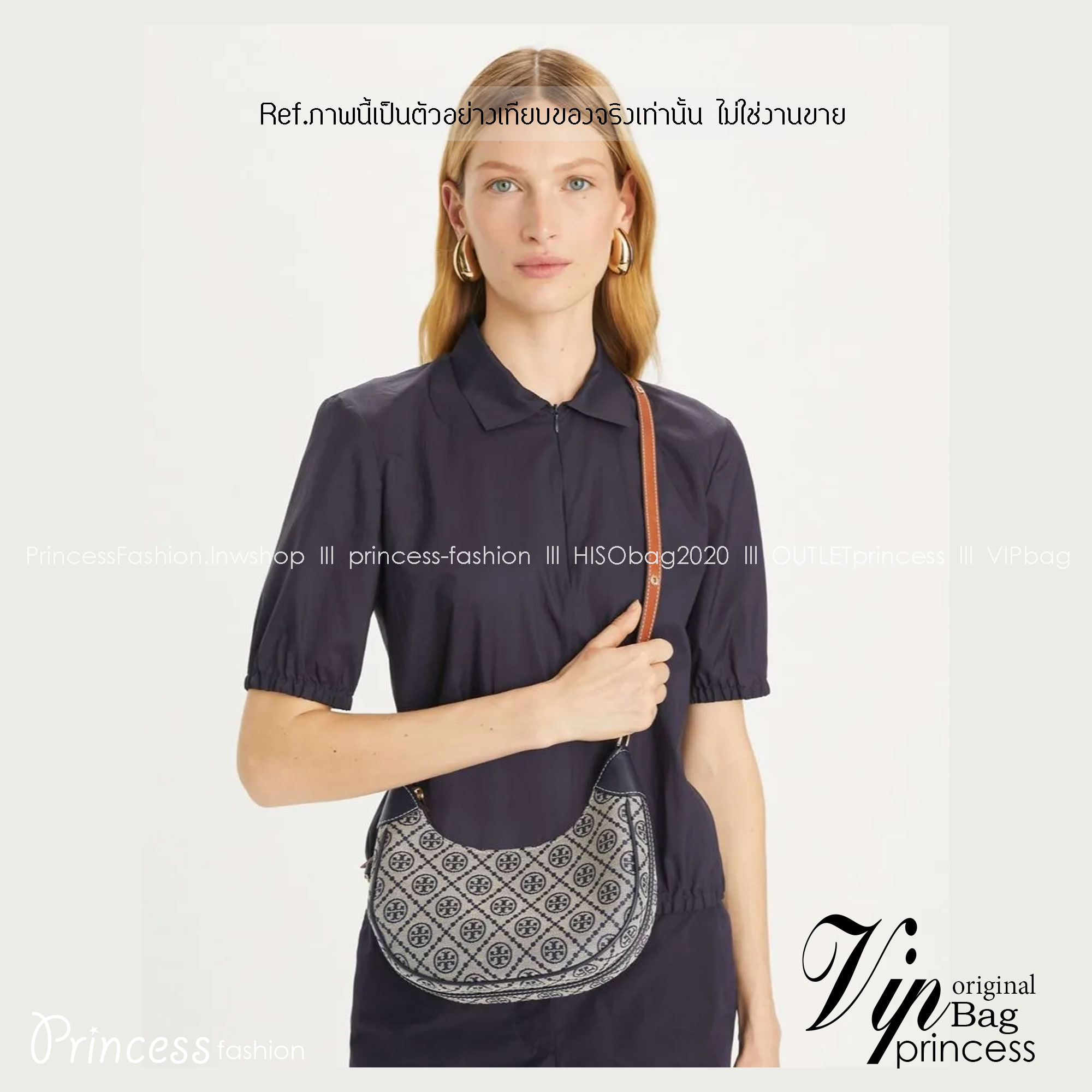 Tory Burch T Monogram Raffia Crescent Bag กระเป๋าสะพายโฮโบ ดีไซน์ทันสมัย เกรดออริ สลับแท้ 1:1 ใช้งานต่างประเทศได้
