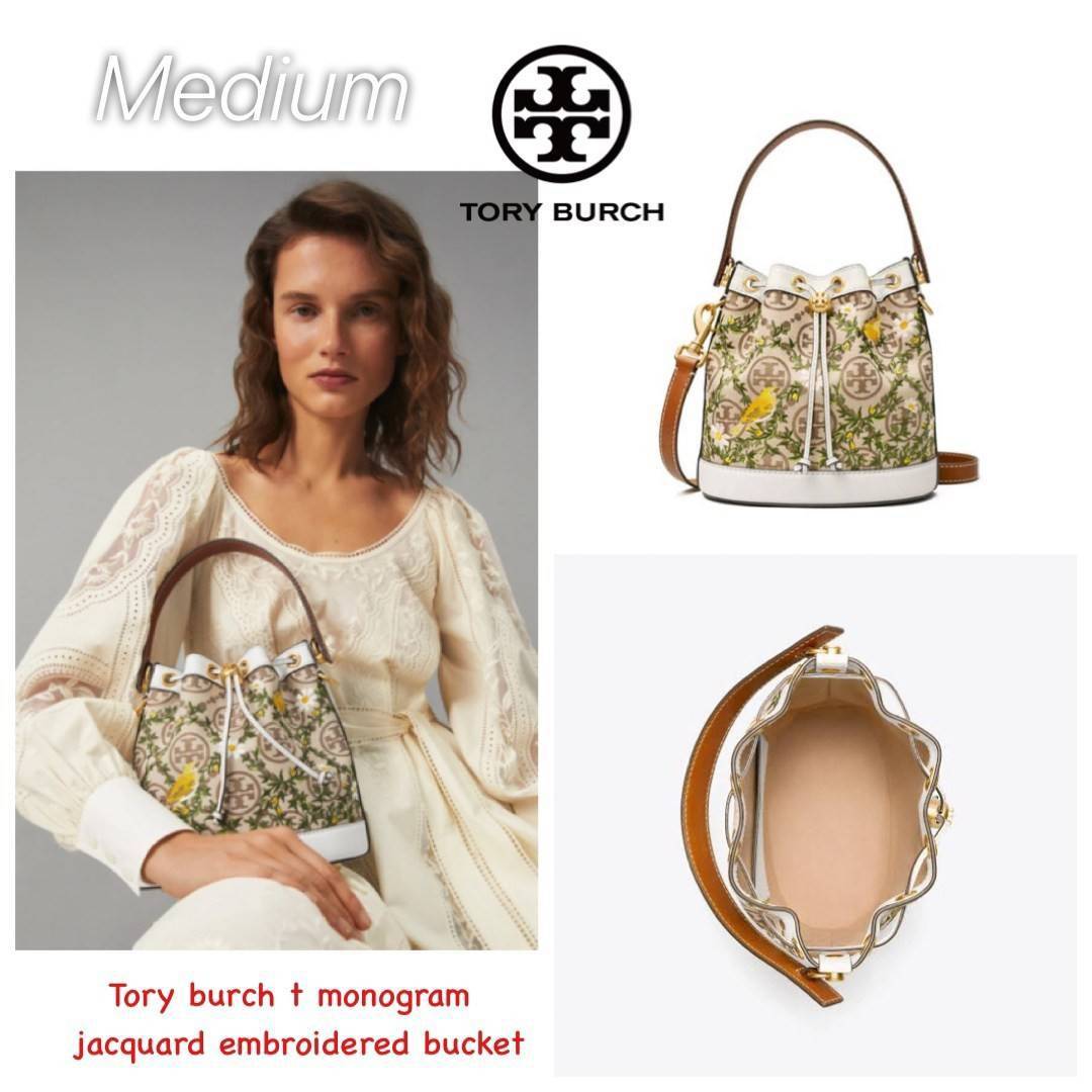 ของแท้ 💯% Tory burch t monogram jacquard embroidered bucket รุ่นใหม่ล่าสุดจาก TORY BURCH ครั้งแรกกับโมโนแกรม ที่ได้รับแรงบันดาลใจมาจากโลโก้สุดคลาสสิก