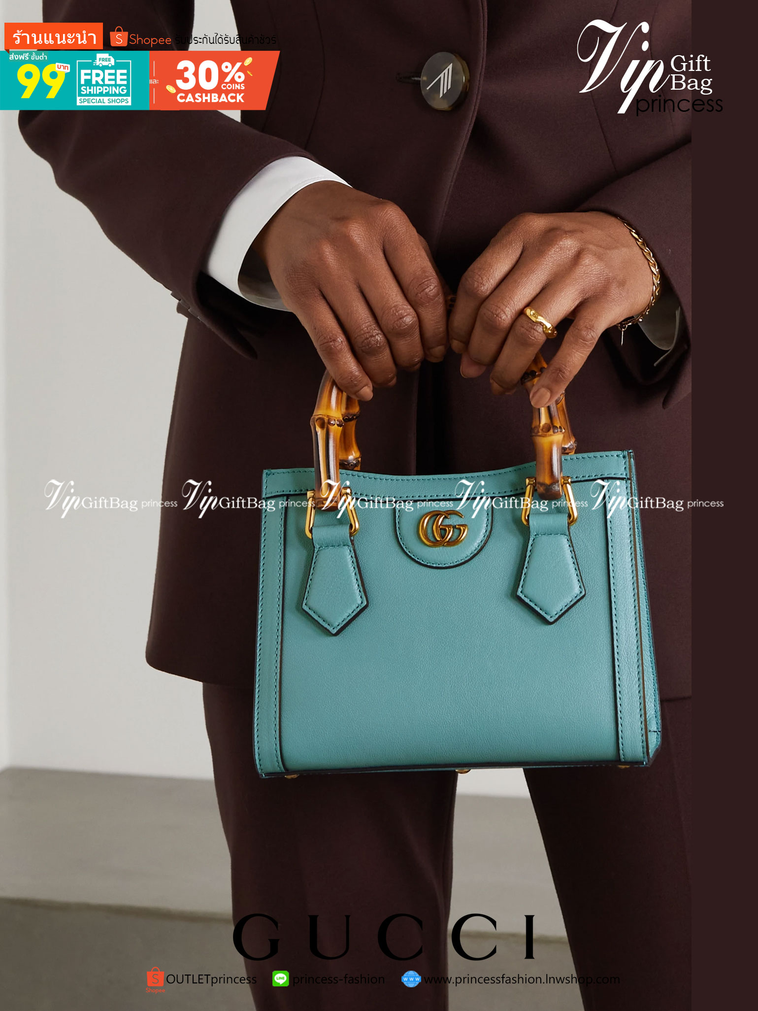 VIP GIFT 】หนังแท้ GUCCI Diana mini tote bag กระเป๋างานหูไม้ไผ่สุดคลาสสิก ดีไซน์มาใหม่พร้อมเข็ดขัดหนังสีสะท้อนแสงประดับตรงหูกระเป๋า ขนาดมินิกำลังน่ารักเลยค่ะ วัสดุหนังแท้ อะไหล่ทอง งานสวยตั้งอยู่ทรง มีสายสะพายยาว 1เส้น สามารถปรับระดับได้-ถอดได้ งานเก๋ไก๋ที