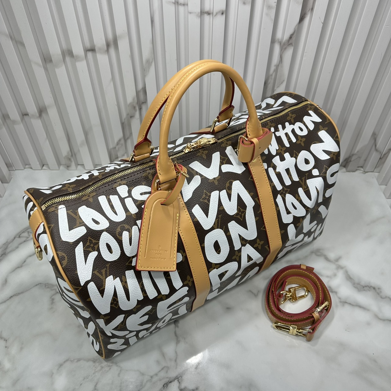 ORI หนังแท้ | LV Stephen Sprouse Graffiti Keepall 42cm กระเป๋าสะพายทรงคีฟออลใบใหญ่ ลวดลายตัวอักษรกราฟฟิกเต็มใบ