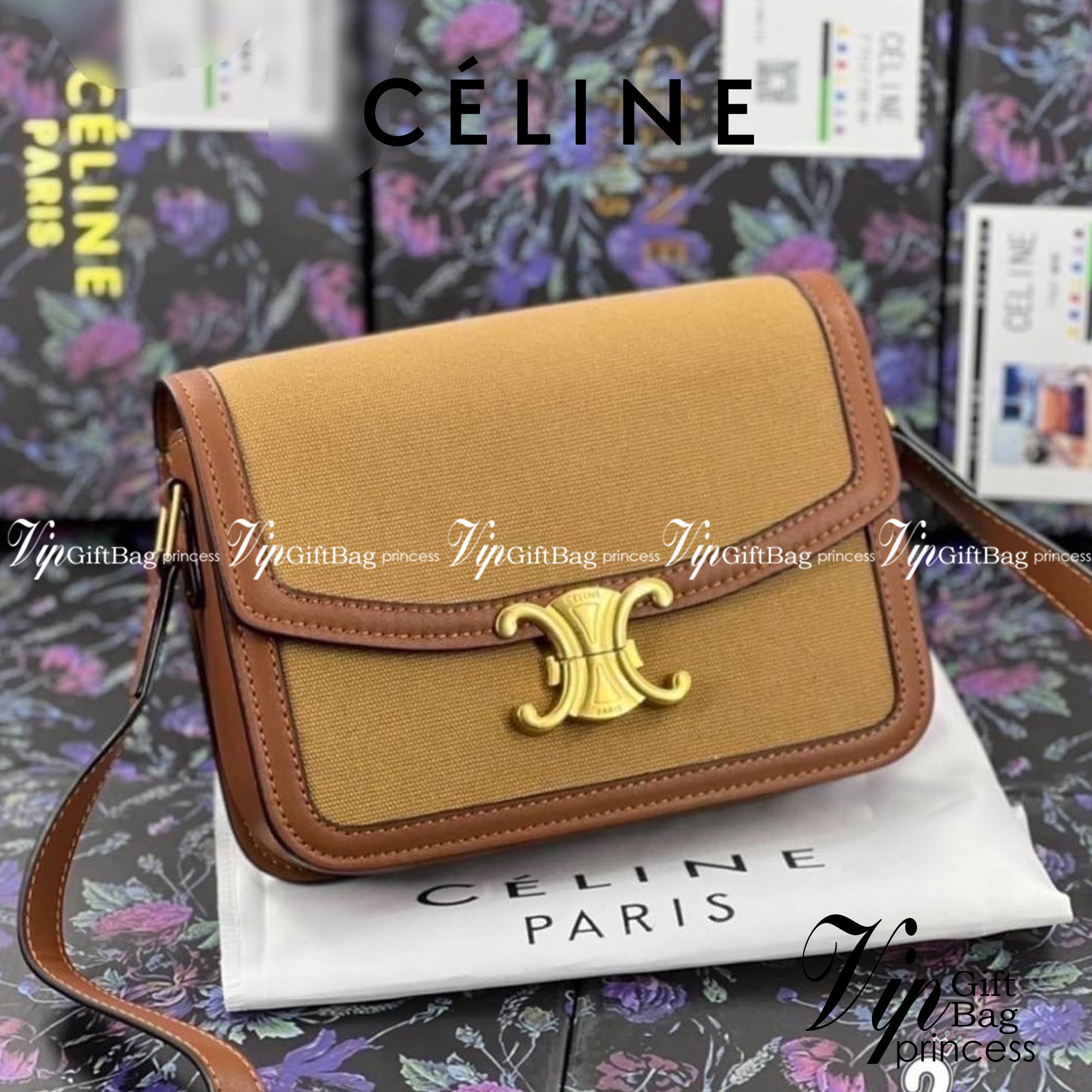 CELINE TRIOMPHE CROSSBODY BAG วัสดุ TRIOMPHE CANVAS & LEATHER ทรงเหลี่ยมหนังสวยหรูอยู่ทรงเปิดปิดด้วยฝาปิดโลโก้แบรนด์อะไหล่ทอง งานปั้มทุกจุดคอมพลีทได้ทุกลุค จะ Formal แบบทางการ หรือจะ Everyday look แฮงค์เอาท์กับเพื่อนสาวได้สบายชิวๆ ไม่มีไม่ได้แล้ว ช๊อปด่วน