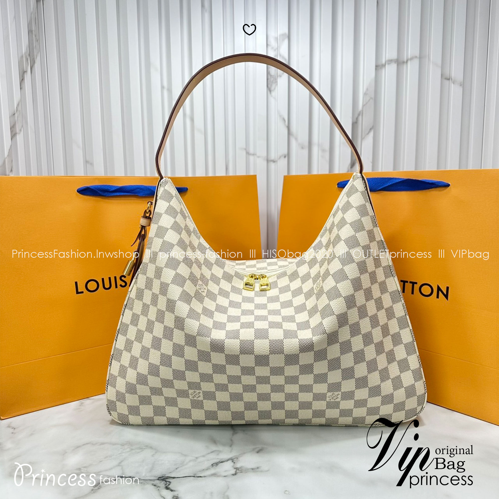 ORI หนังแท้ | LV Slouchy MM Damier Azur MM ใหม่ล่าสุด กระเป๋าโฮโบทรงสวยใบใหญ่จุใจที่ใครๆก็ต้องมี ด้วยรูปทรงคลาสสิคและใช้งานง่าย สะพายสะดวกด้วยหูสะพายในตัว สวยดูลัคชู