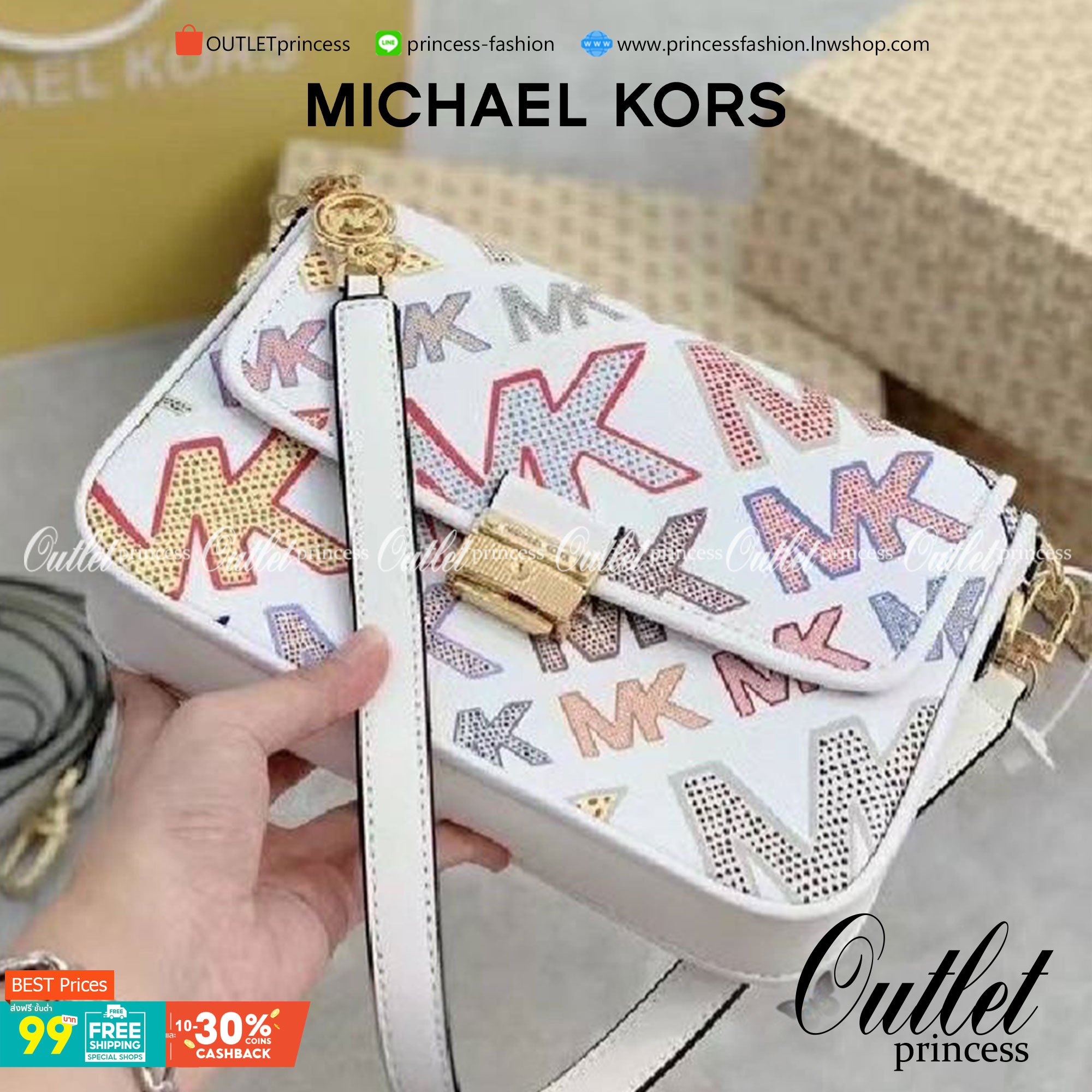 MICHAEL KORS CROSSBODY BAG กระเป๋าสะพายMK เปิดหน้า หนังพิมพ์ลายแบรนด์ มาพร้อมสายสะพาย2 สาย งานจริงสวยน่าใช้มากค่ะ