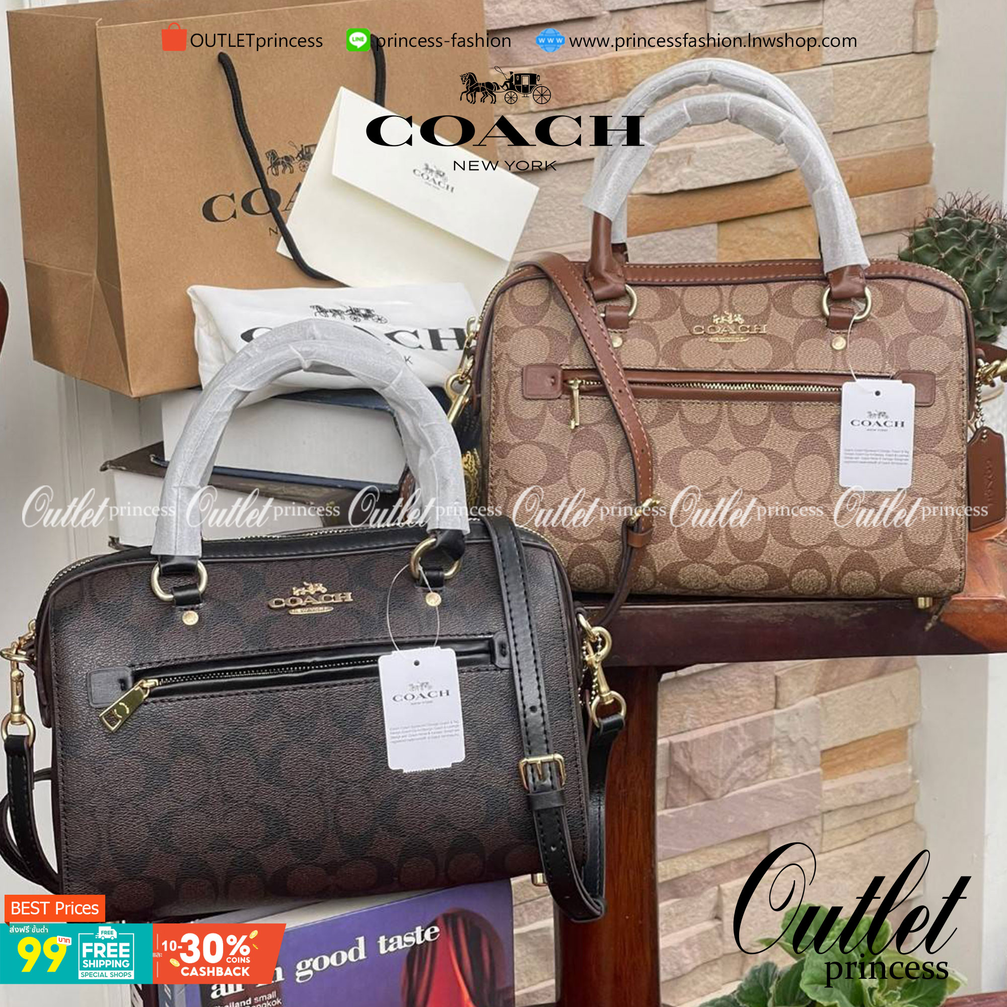 COACH Signature Canvas Rowan Satchel Crossbody จุดเด่นของกระเป๋าทรงsatchel bag คือรูปทรงของกระเป๋าดูแข็งแรง มั่นคง ไม่เสียทรงง่าย มาพร้อมหูหิ้วที่ด้านบนของกระเป๋า ลายแคนวาสที่เป็นซิกเนเจอร์แบบเอกลักษณ์ ช่องใช้งานทุ้งภายในและภายนอก นอกจากนี้ กระเป๋าประเภทน