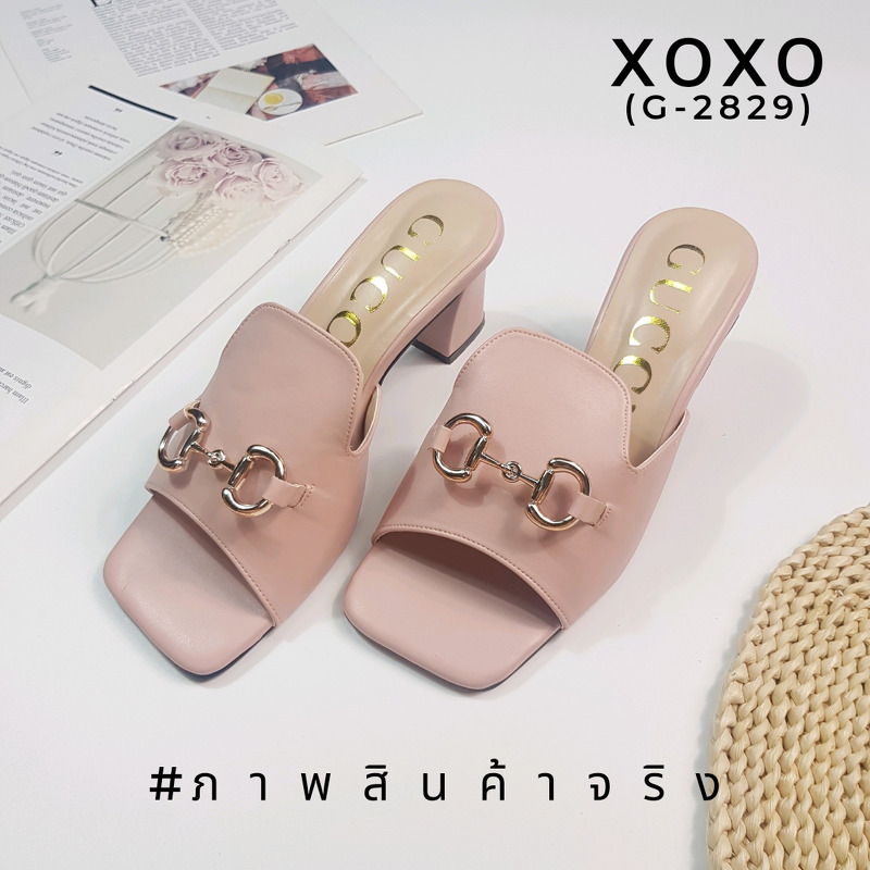 Gucci Mid Heel รองเท้าส้นกลาง 3 นิ้ว งานสวม สวย เก๋ วัสดุหนัง PU ทรงเปิด ด้านบนติดอะไหล่สีทอง ส้นแท่ง ยื่น เดิน ใช้งานง่าย น้ำหนักเบา แมทส์ชุดง่าย