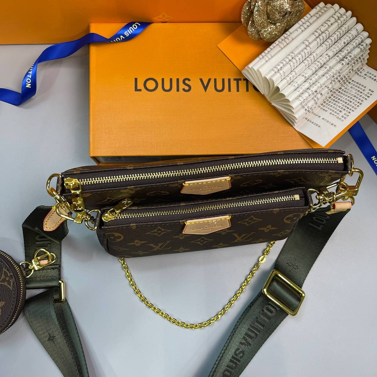 หนังแท้ LOUIS VUITTON MULTI-POCHETTE ACCESSOIRES Monogram 3in1 พร้อมส่งที่ไทย เกรดใช้งานต่างประเทศได้