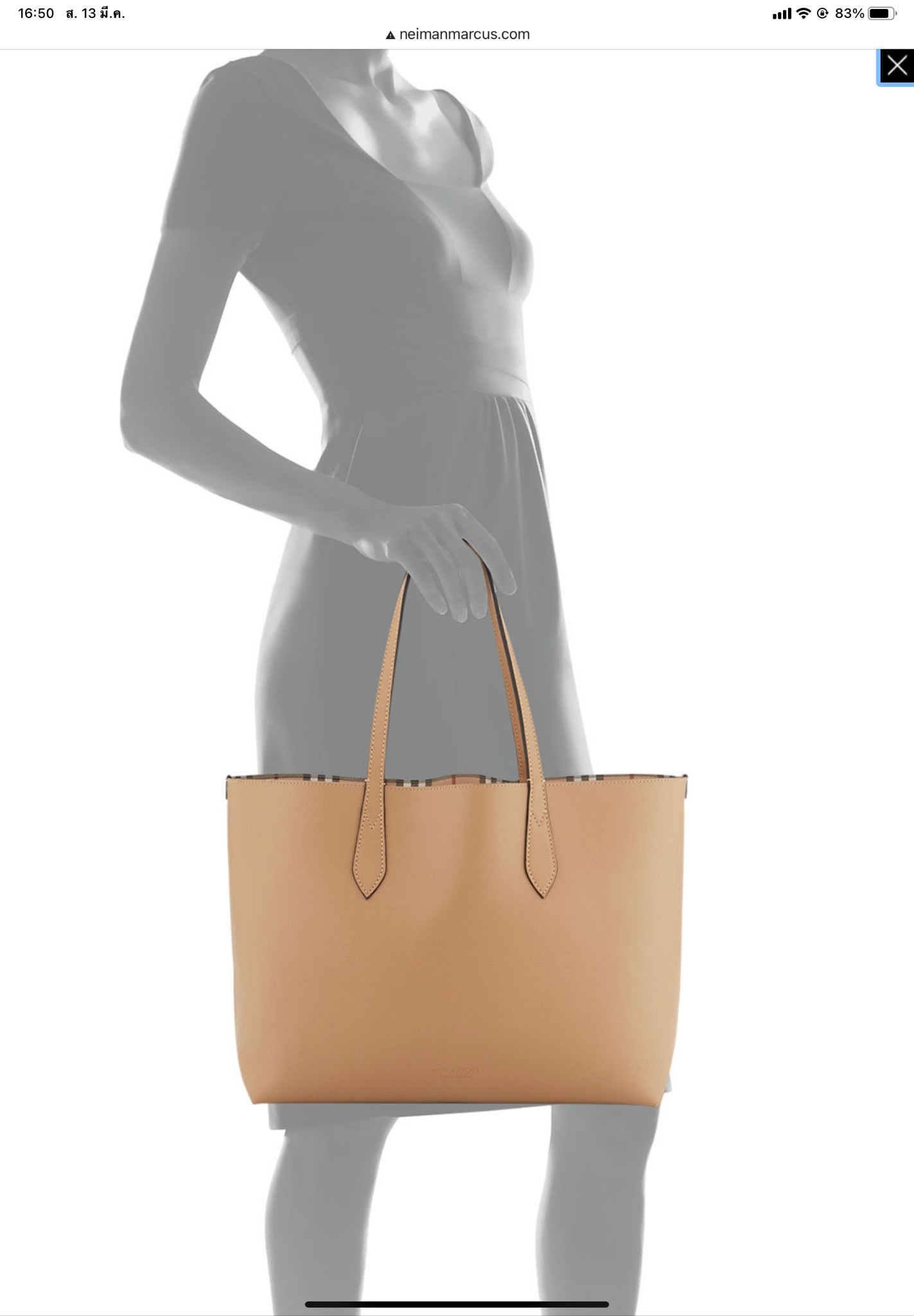 BURBERRY Leather Haymarket Check Medium Reversible Tote Bag กระเป๋าสะพายไหล่ทรงช้อปปิ้ง ทรงคลาสสิค ฮิตตลอดกาล