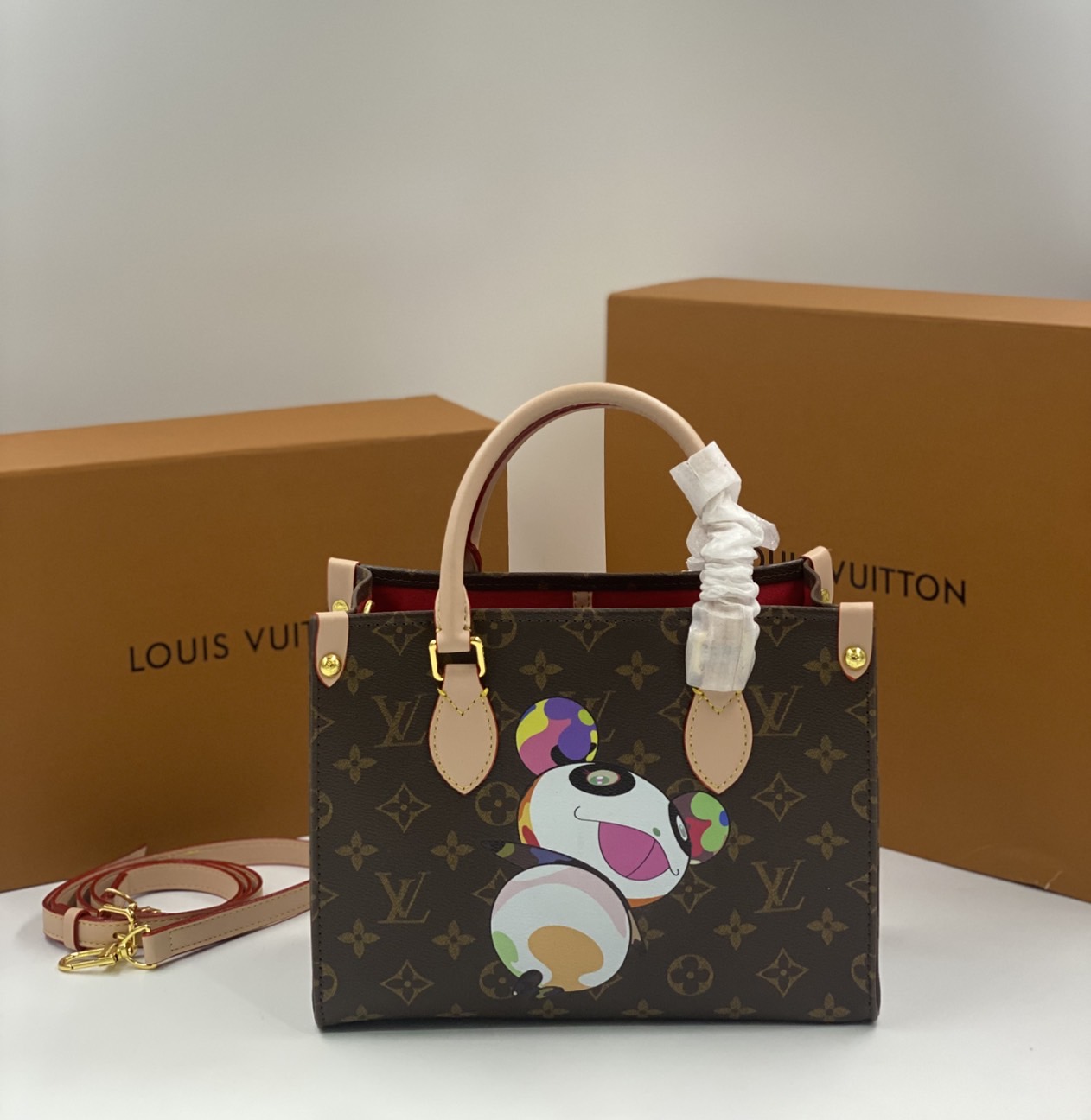 ORI | LV x TM OnTheGo BB Tote Bag กระเป๋าทรงโท้ทไซส์เล็กหนังแท้แคนวาสแท้ คอลใหม่พิมพ์ลาย Murakami สีสันสดใส