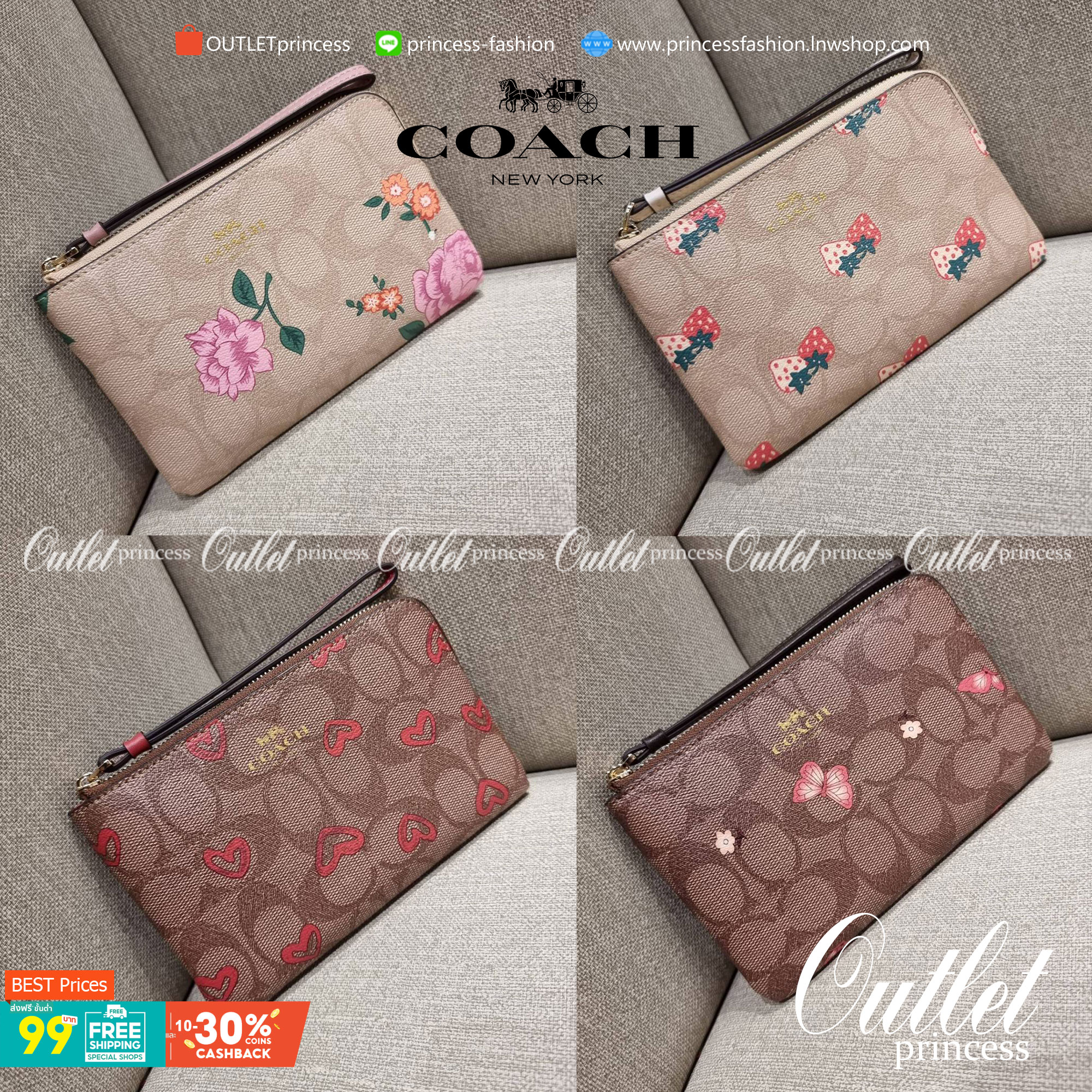 COACH 2972 CORNER ZIP WRISTLET IN SIGNATURE CANVAS WITH BUTTERFLY PRINT มาแล้วจ้า ไอเท็มสุดปัง!! ฮิตไม่เลิก!! พร้อมลวดลายสุดคิ้วท์ น่ารักน่าใช้ขึ้นไปอีก กระเป๋าคล้องมือ ขนาดเหมาะพกพา วัสดุหนังแคนวาส ภายในเป็นช่องโล่ง ใส่ธนบัตร หรือใส่บัตร ใส่เหรียญ ได้หมด