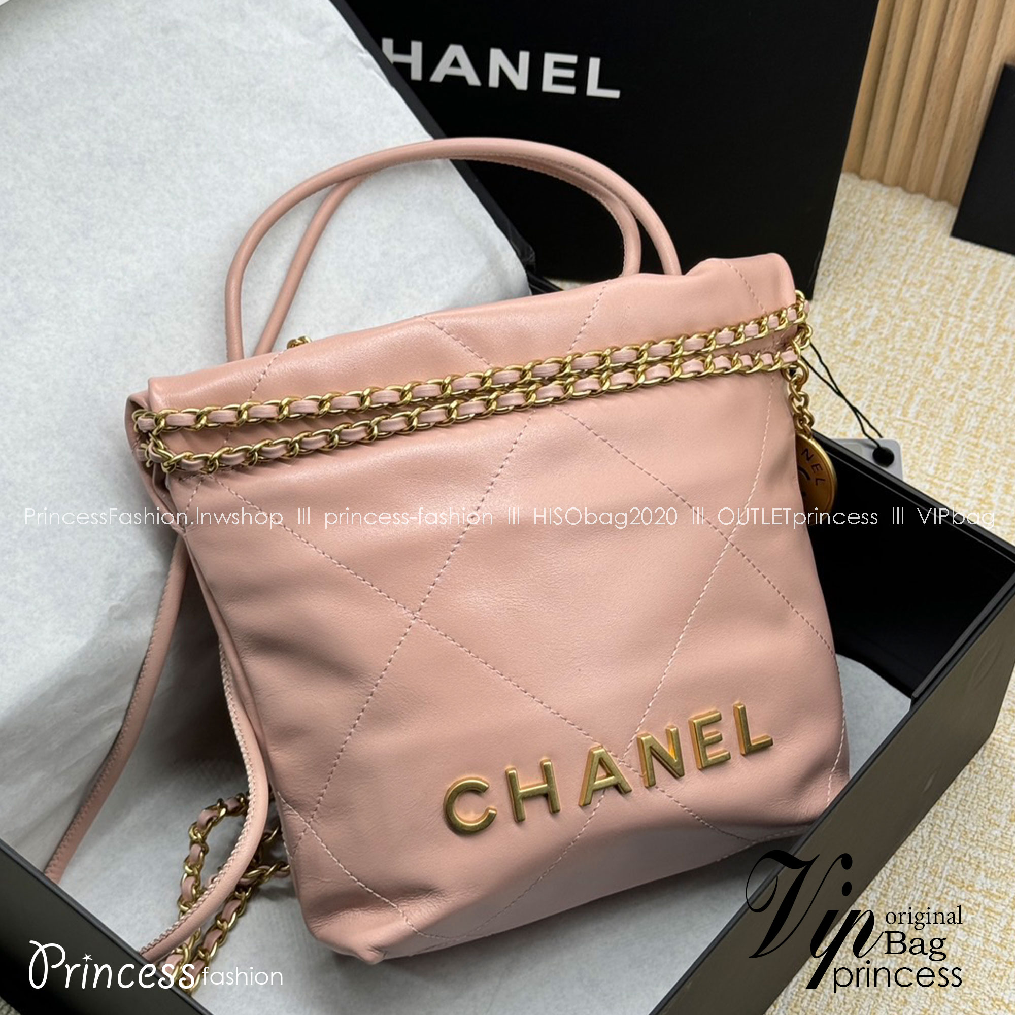 Chanel 22 Mini Handbag With Pearl Chain กระเป๋าทรงโท้ท เกรดออริ สลับแท้ 1:1 ใช้งานต่างประเทศได้