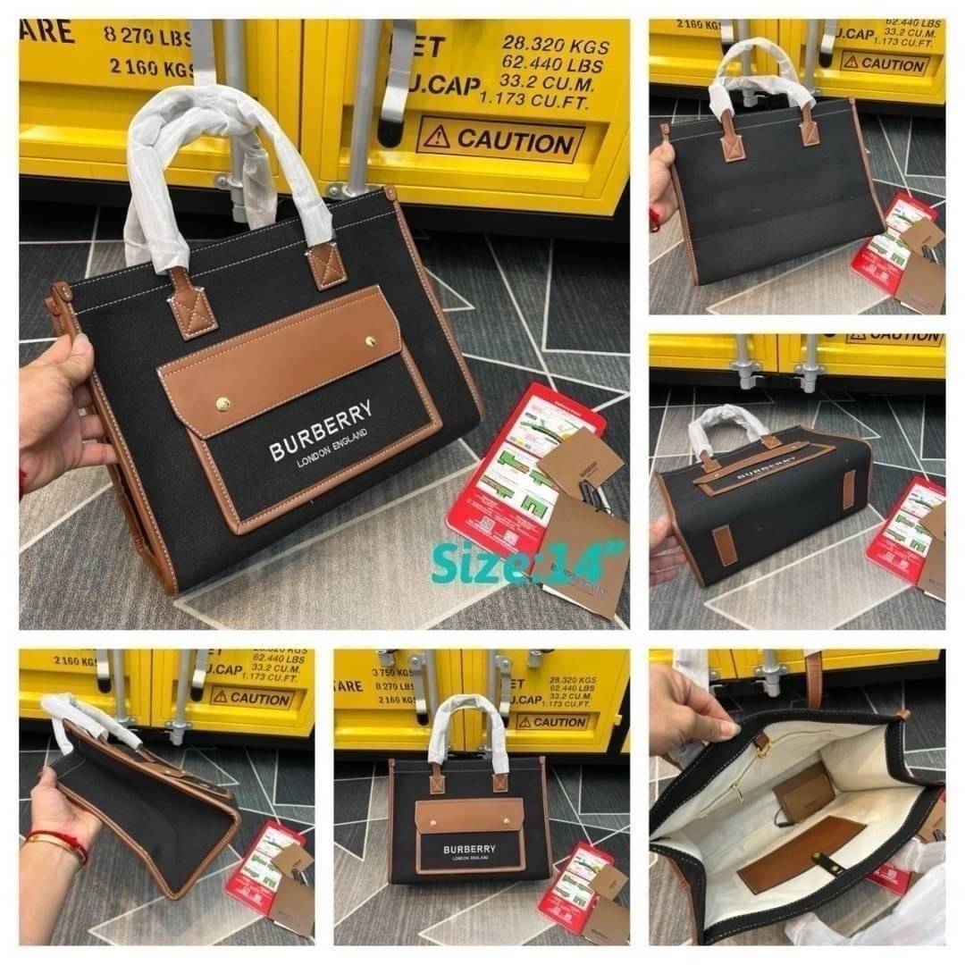 Burberry Freya Canvas Tote Bag Medium กระเป๋าสะพายทรงโท้ทใบกลาง ดีไซน์ทรงเหลี่ยมสวยอยู่ทรง