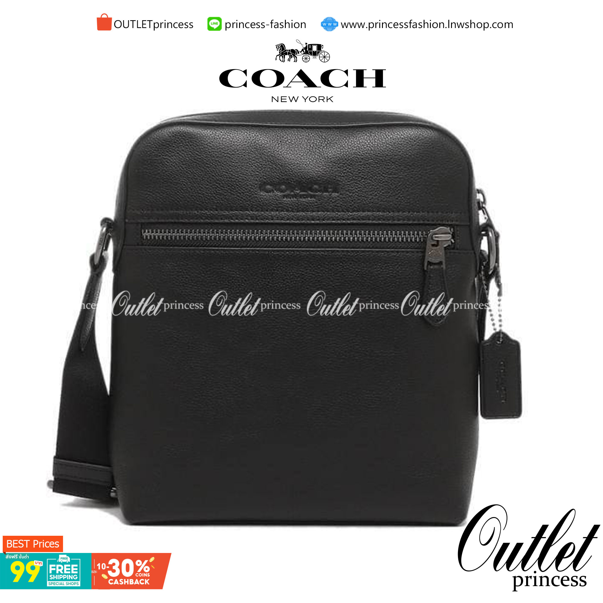 COACH HOUSTON FLIGHT BAG Calf Leather Black Smooth calf leather พร้อมส่งอีกครั้ง! กระเป๋าสะพายแบบครอสบอดี้ร์ของคุณผู้ชาย หนังแท้ ลายหนังสวย ด้านหน้ามีช่องซิปให้หนึ่งช่อง ช่องหลักกว้างใส่สัมภาระได้จุค่ะ พร้อมช่องเล็กใส่ของจุกจิกอีก3ช่องค่ะ สายสะพาย