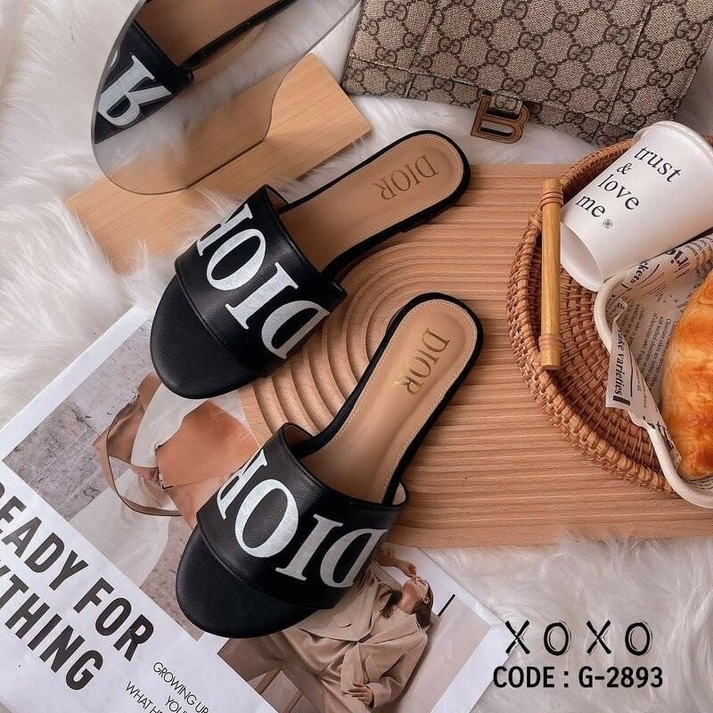 Dior รองเท้าแตะงาน สกรีน แบรนด์ เรียบ หรู แมทส์ชุดง่าย ย้ำหนักเบา วัสดุ หนัง PU