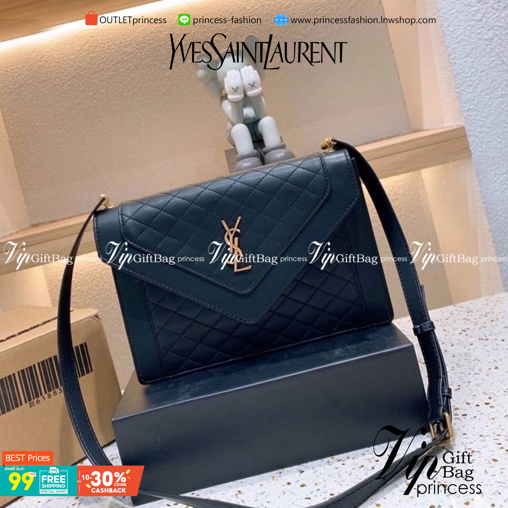 VIP 】YSL SAINT LAURENT Black Lambskin Quilted Gaby Satchel กระเป๋าสะพายทรงแมสเซนเจอร์ เปิดหน้าอะไหล่ทองหรูมากค่ะ วัสดุหนังแท้ Calfskin ทรงสี่เหลี่ยมหนังสวยหรูอยู่ทรงเปิดปิดด้วยฝาปิดโลโก้แบรนด์อะไหล่ทอง ภายในโล่งกว้าง สามารถใส่มือถือของใช้จุกจิกได้เยอะ สาย