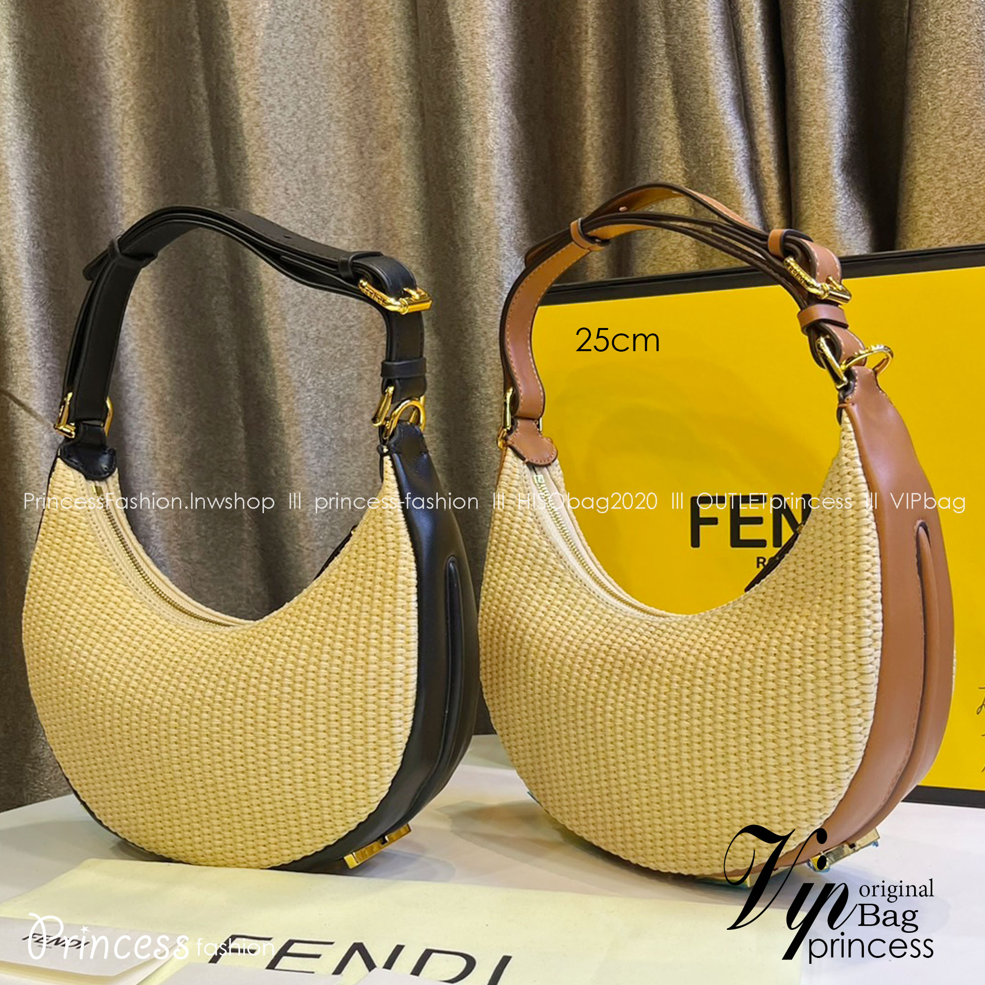 FENDI Fendigraphy Small Natural straw bag / Fendi hobo bag 25cm พร้อมส่ง กระเป๋าสะพายไหล่เฟนดิ Natural straw รุ่นใหม่ สวยหรู **สินค้าเกรดออริจินอล 1:1 สลับแท้