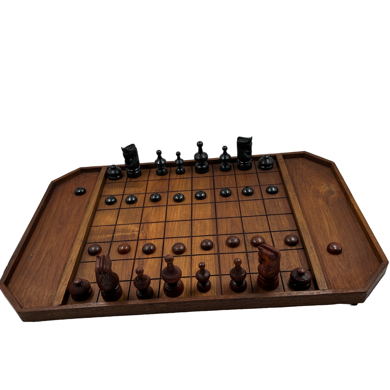 ชุดหมากรุกตัวหมากรุกไทยไม้สักชุดภูคาพร้อมกระดานไม้สักแบบหนา