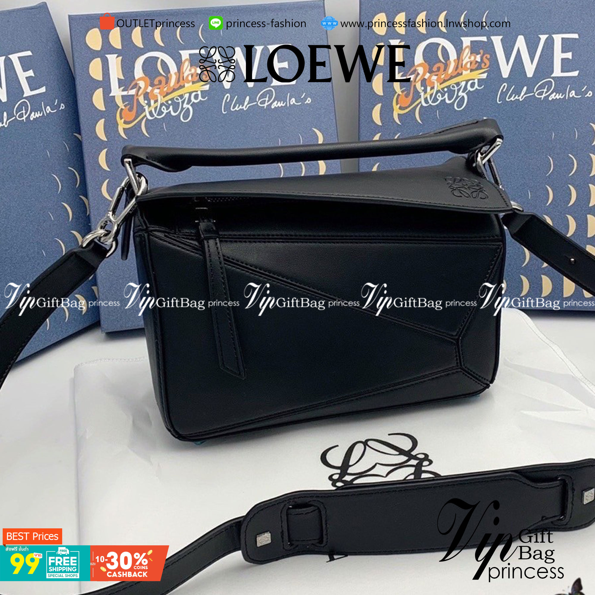 VIP 】LOEWE CROSSBODY BAG (LOEWE Puzzle Bag) กระเป๋าถือหรือสะพาย วัสดุ Calfskin หนังแท้หนังสวยอยู่ทรงขนาดกำลังดีน้ำหนักเบา เปิดปิดด้วยซิป ภายในโล่งกว้างสามารถใส่กระเป๋าสตางค์ มือถือ ของใช้ได้เยอะ ด้านหลังมีช่องซิปใส่ของ หูจับหนังแท้พร้อมสายสะพายยาวหนังแท้ถ